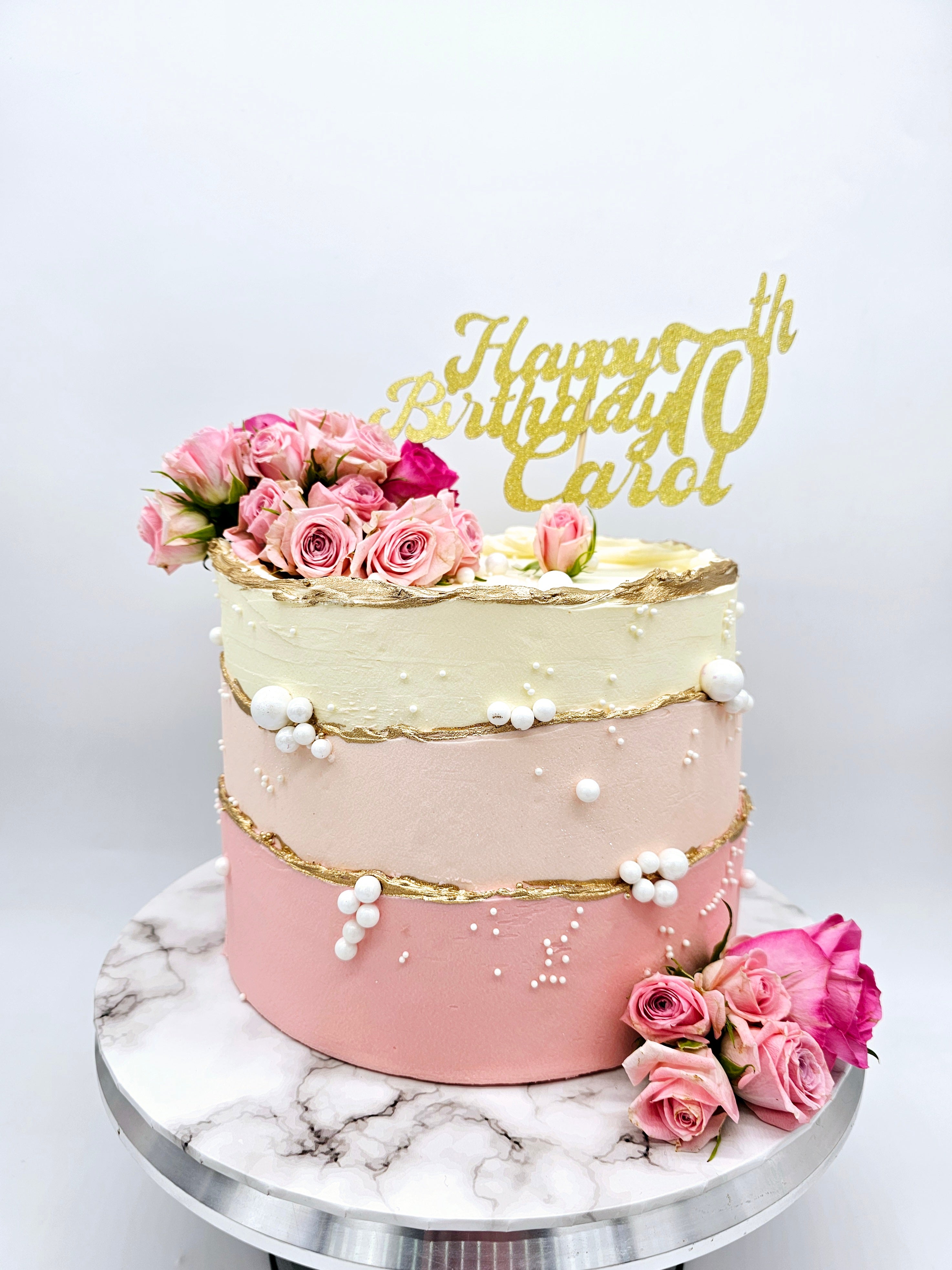 Elegant Pink & Gold Birthday Cake