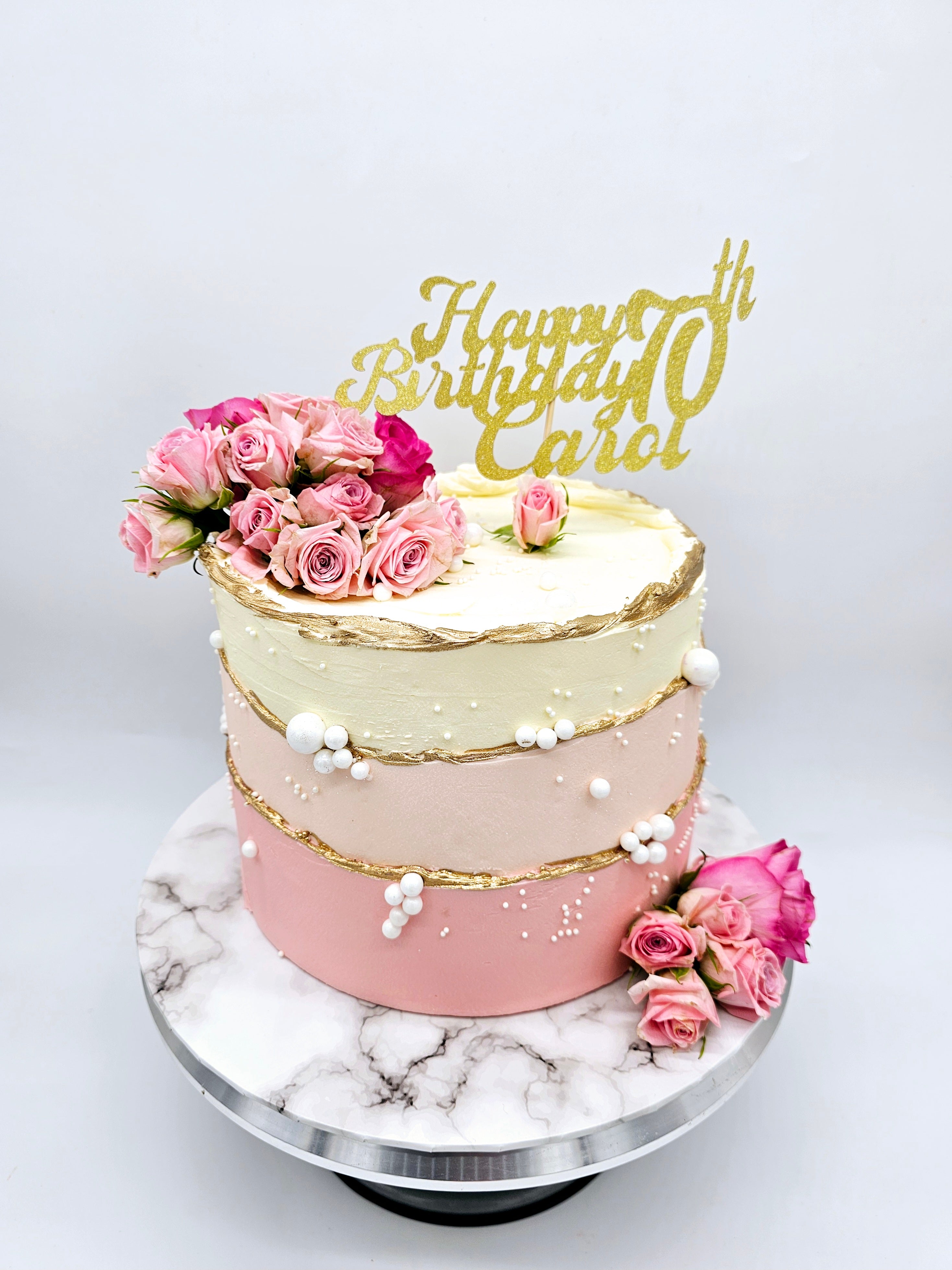 Elegant Pink & Gold Birthday Cake