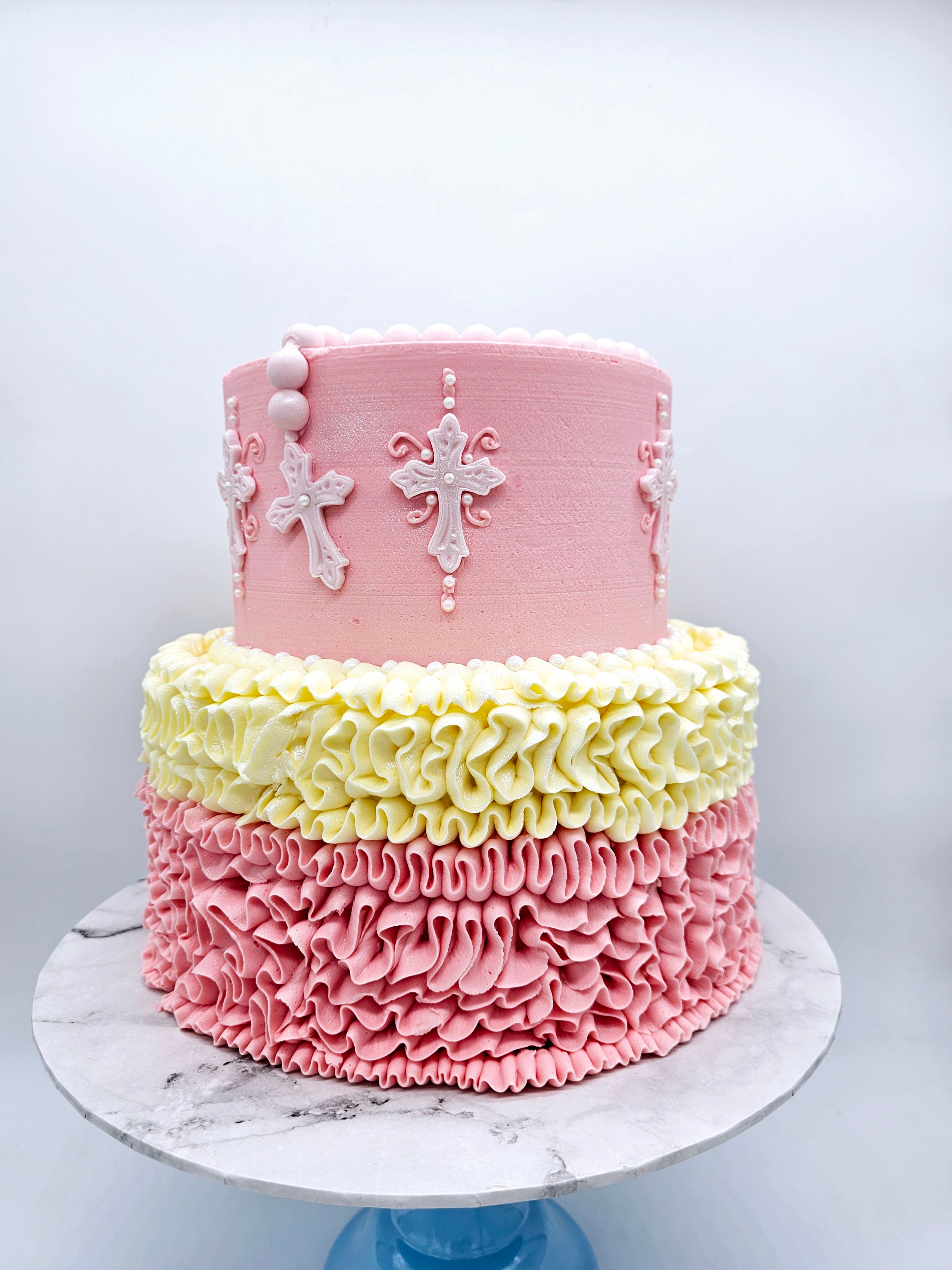 Christening & Baptism Ruffle Cake – Baby Girl Blessing Cake - Cake Secret