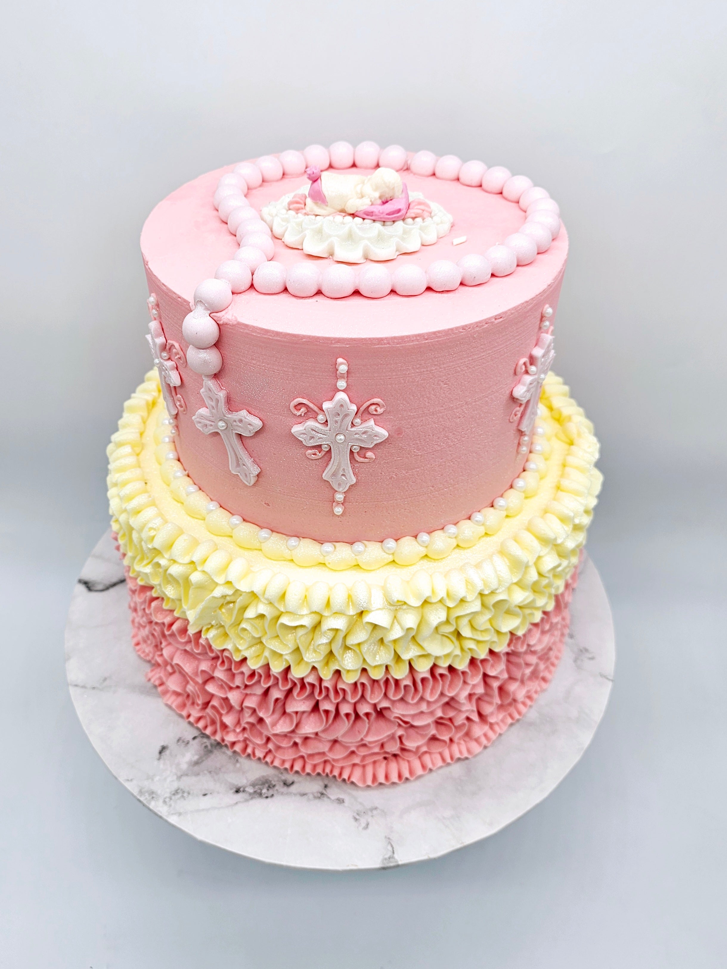 Christening & Baptism Ruffle Cake – Baby Girl Blessing Cake - Cake Secret