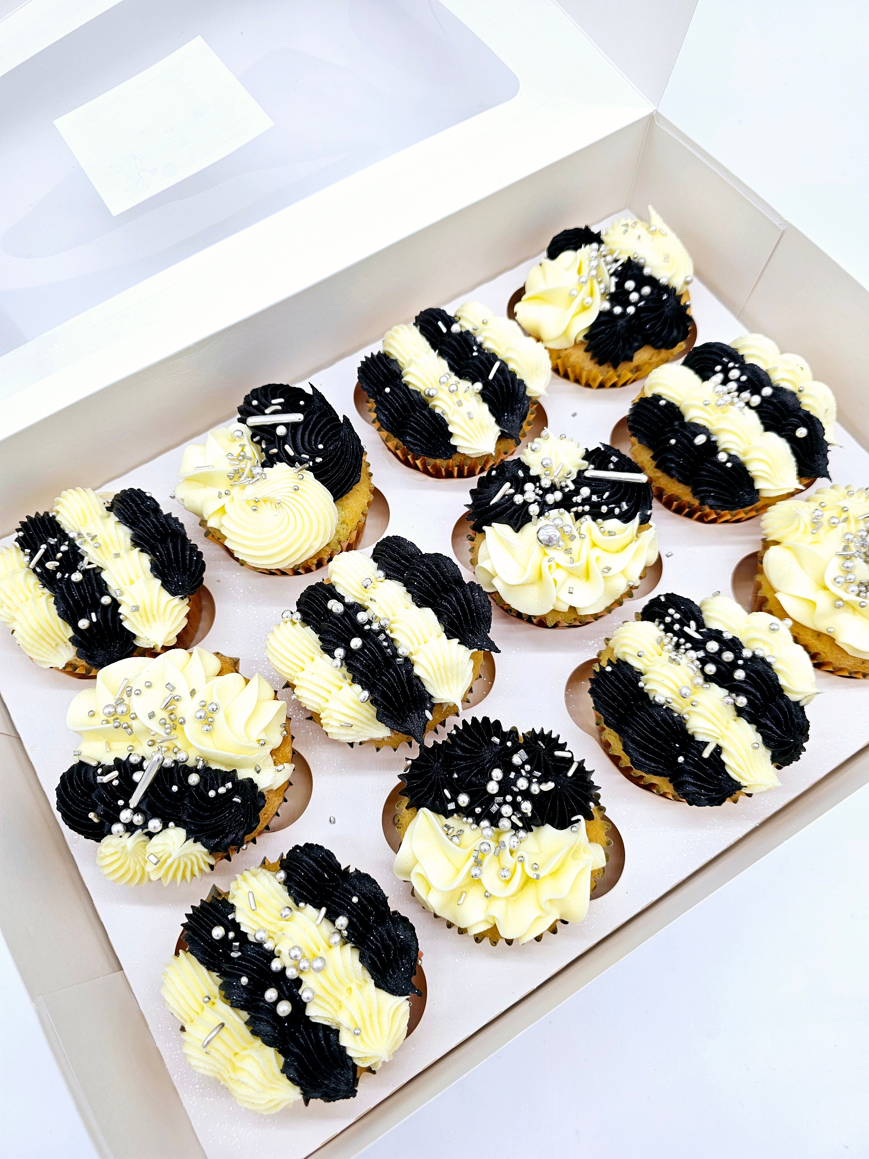 Elegant Black and White Cupcake Box - Cake Secret