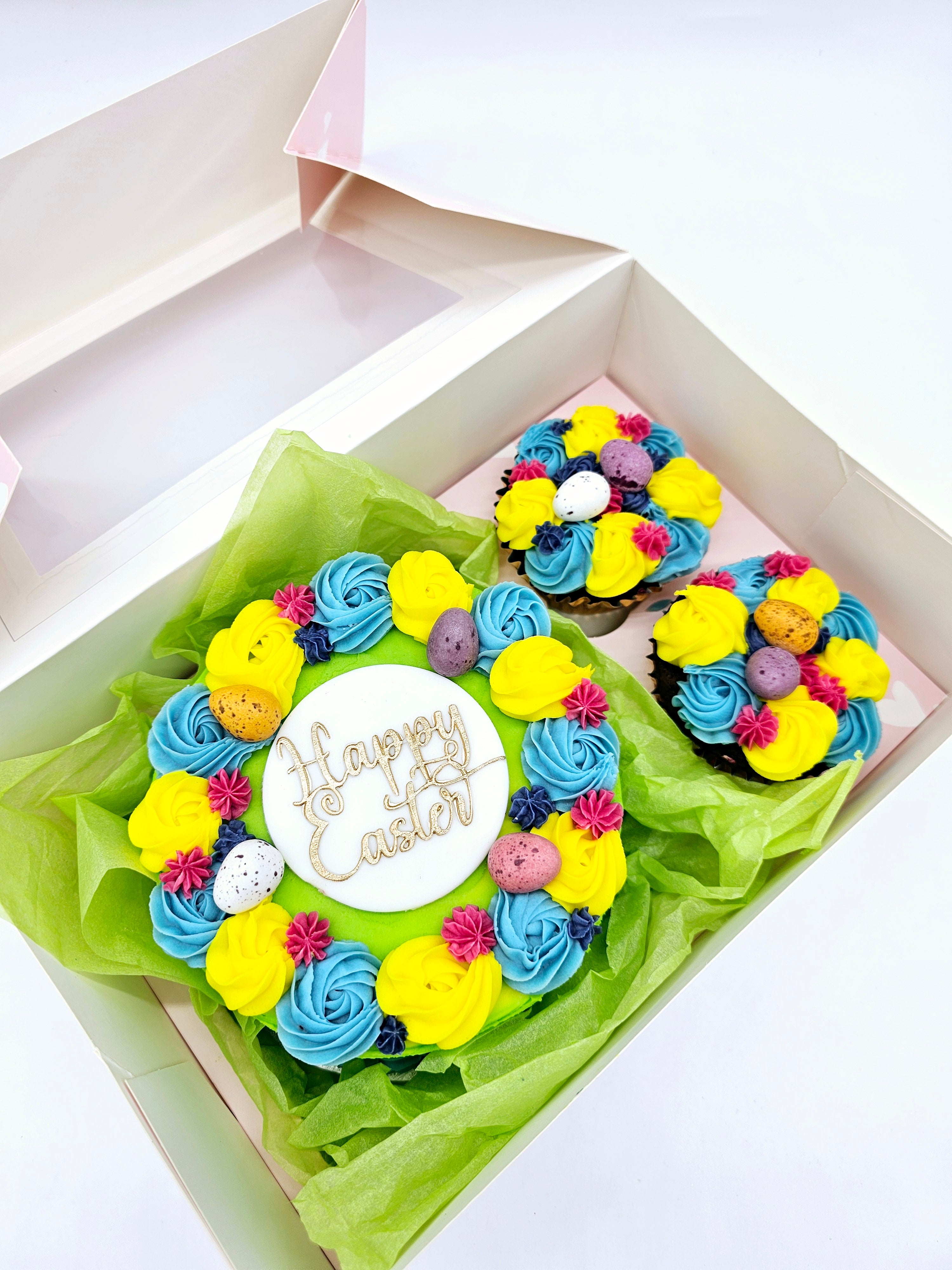 Easter Bento Cake & Cupcake Gift Set – “Happy Easter” Design - Cake Secret