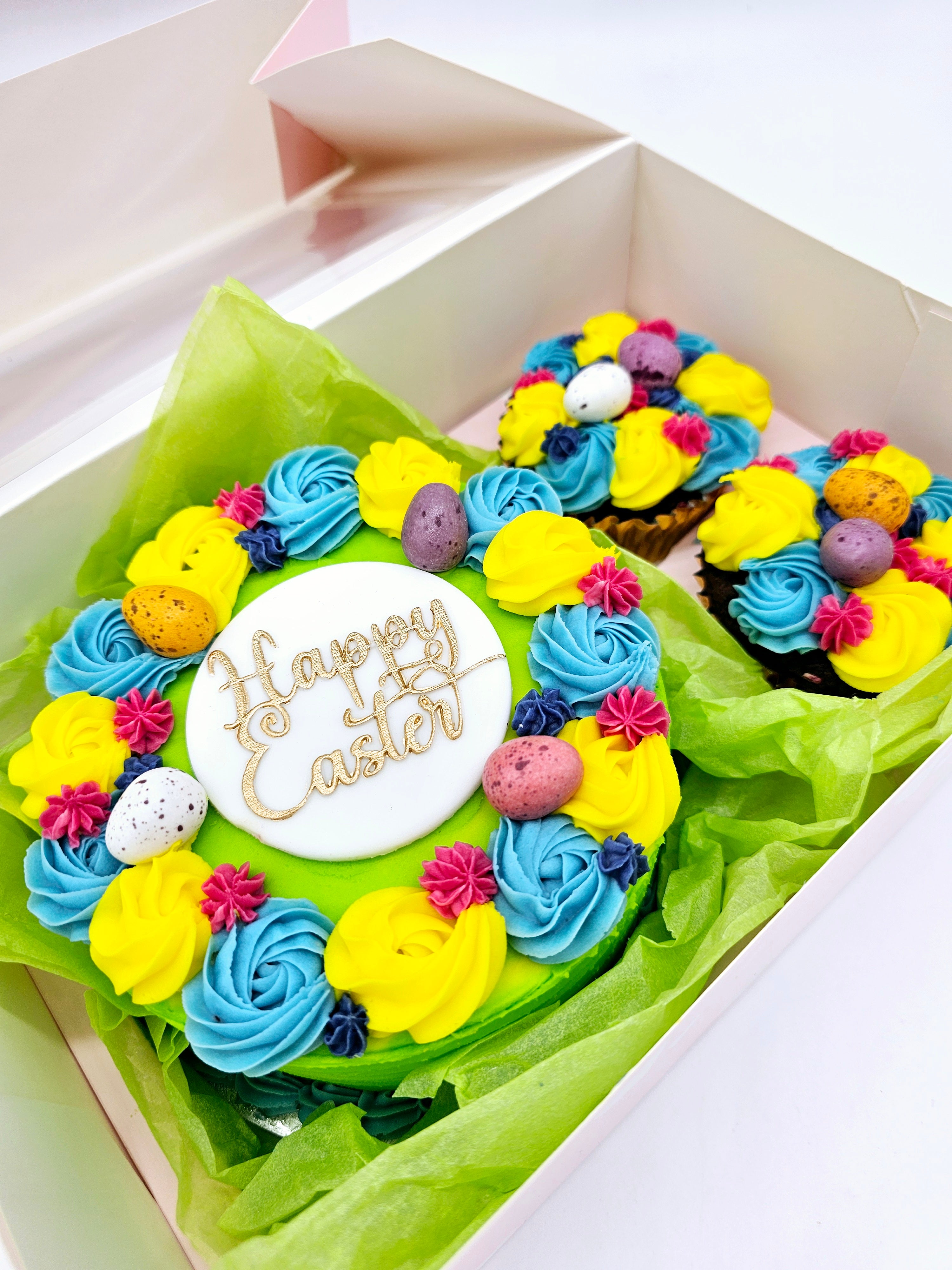 Easter Bento Cake & Cupcake Gift Set – “Happy Easter” Design - Cake Secret