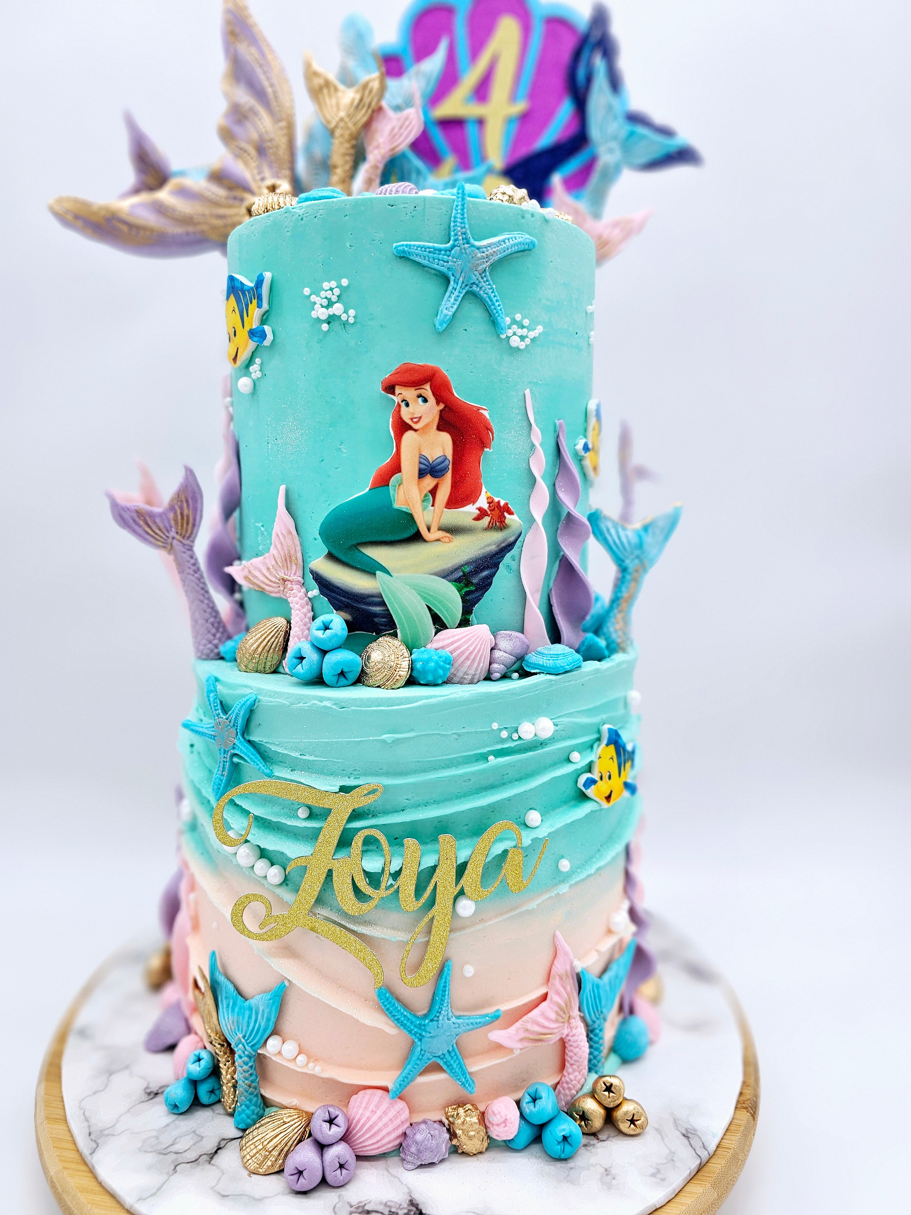 Mermaid Dream Birthday Cake with Edible Ariel Print and Buttercream Finish - Cake Secret