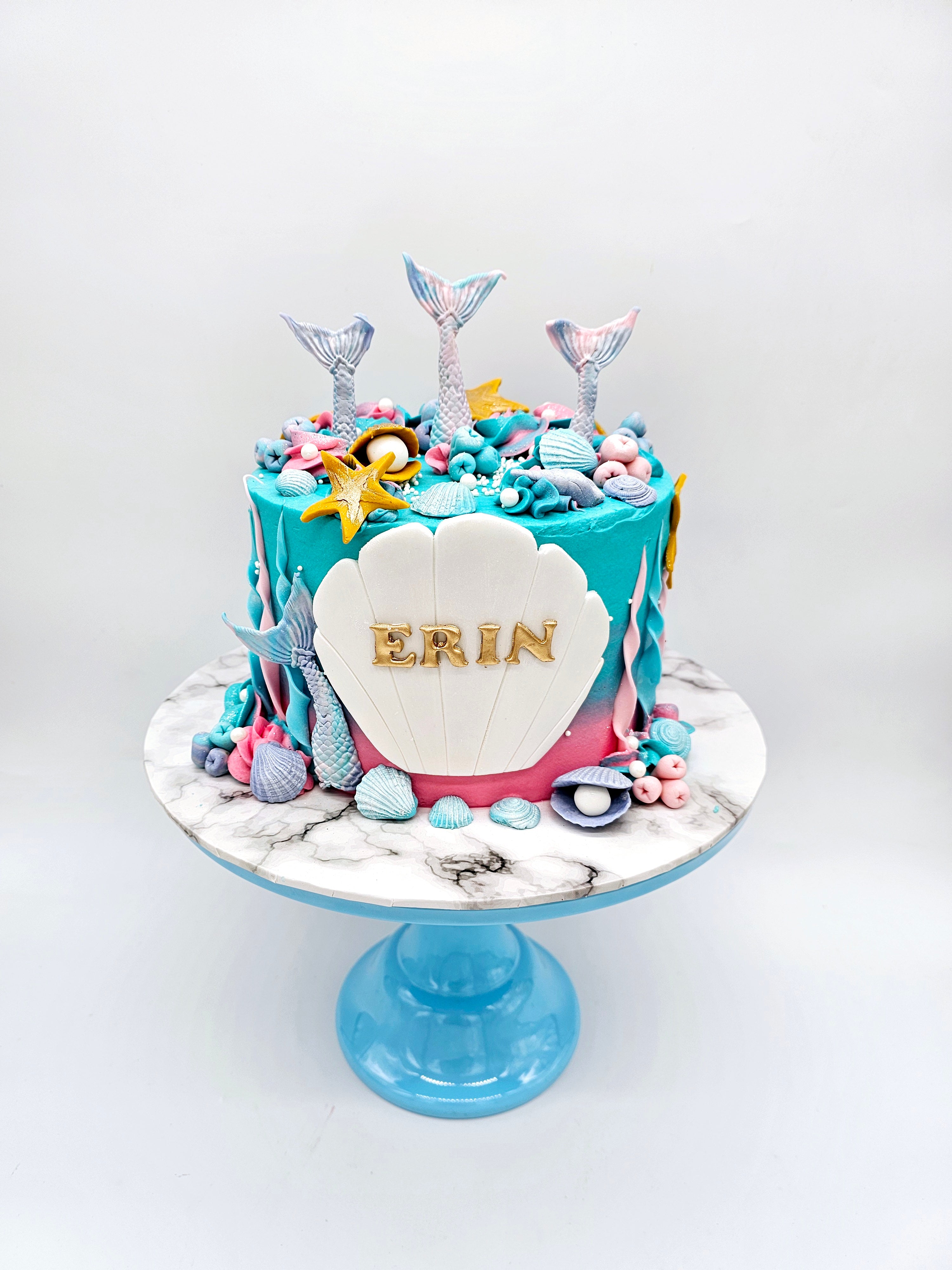 Mermaid-Themed Birthday Cake with Buttercream Finish and Edible Sugar Decorations - Cake Secret