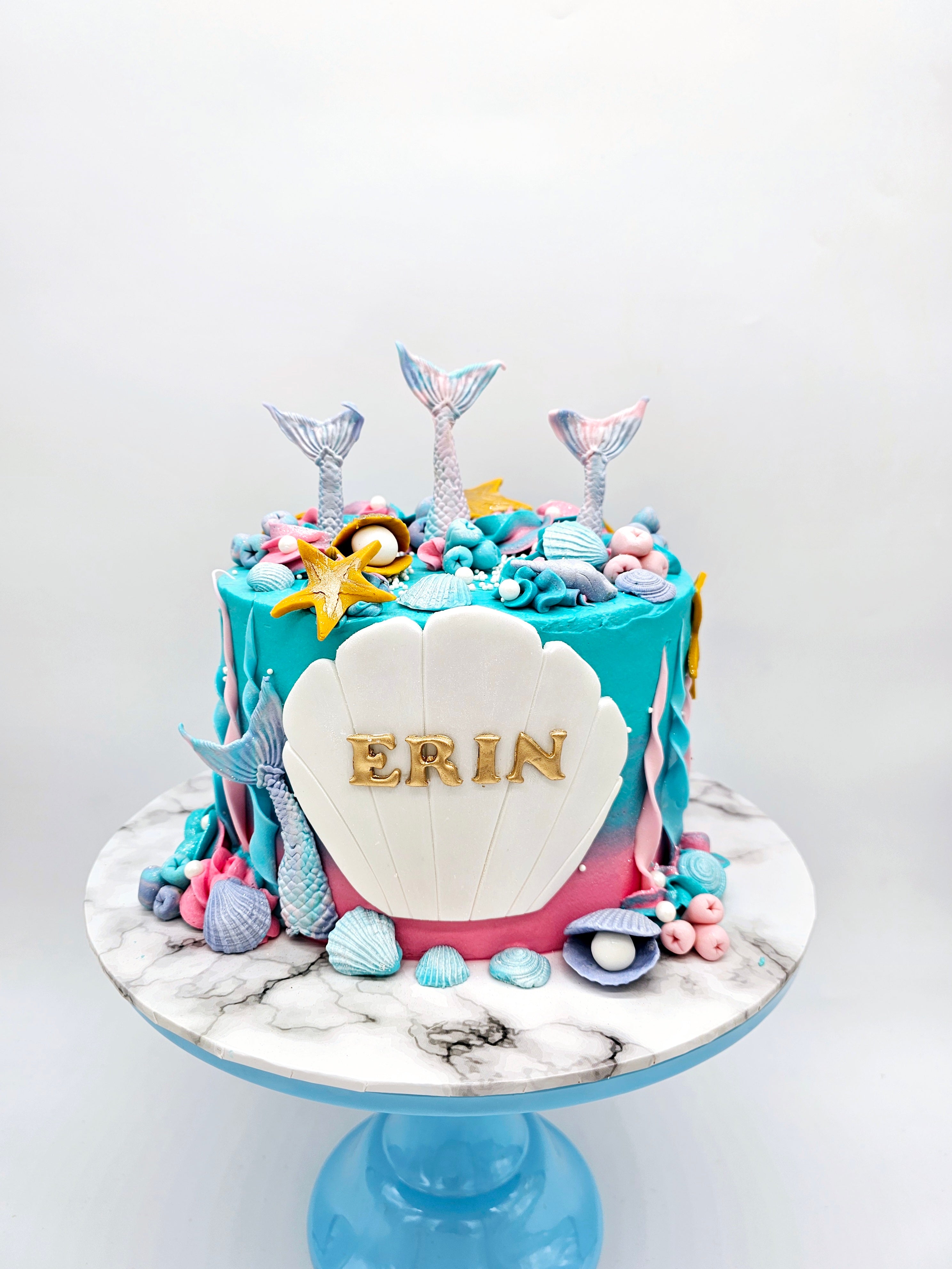 Mermaid-Themed Birthday Cake with Buttercream Finish and Edible Sugar Decorations - Cake Secret