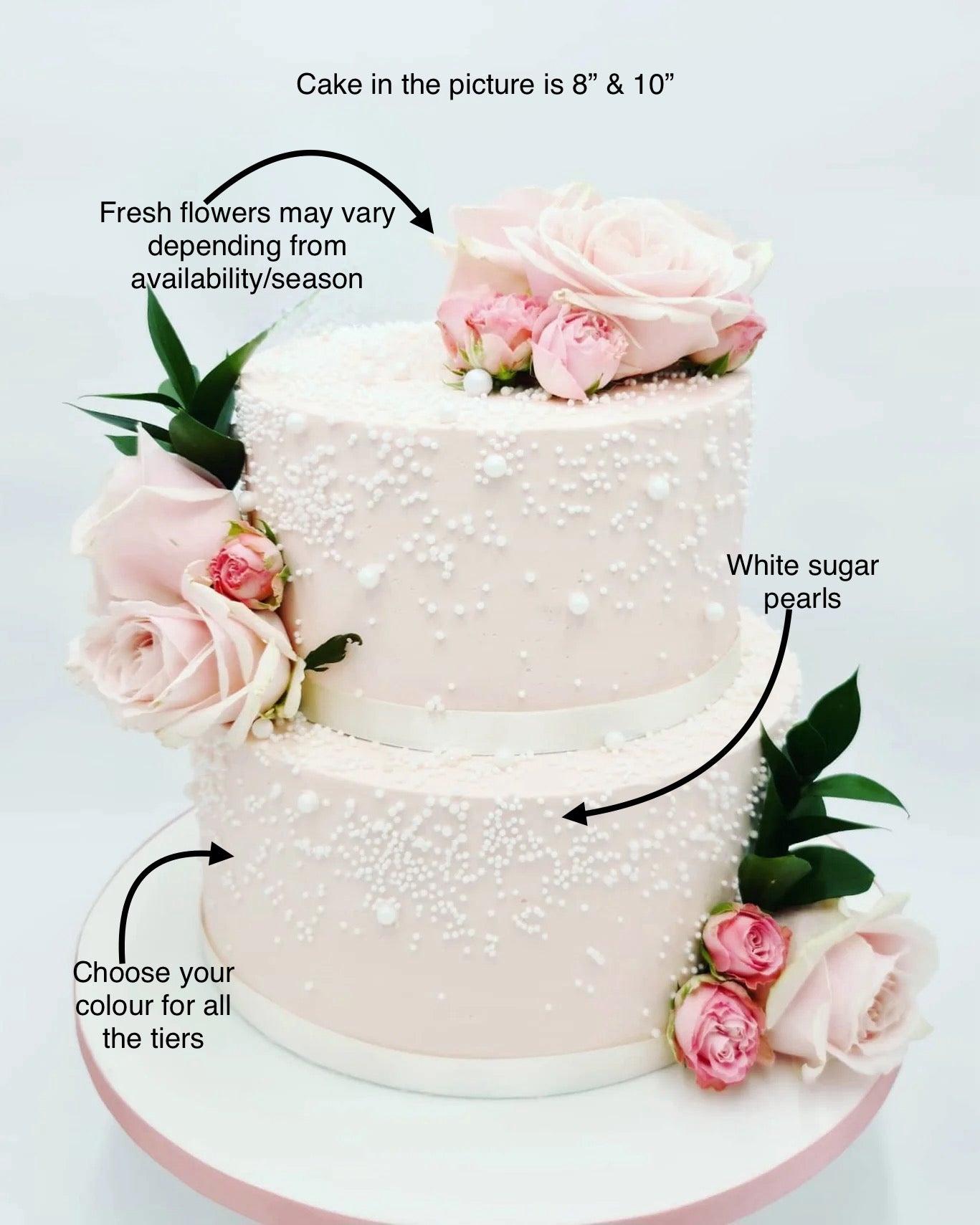 Romantic Elegance Pink Wedding Cake Adorned With Pearls and Fresh Flowers - Cake Secret