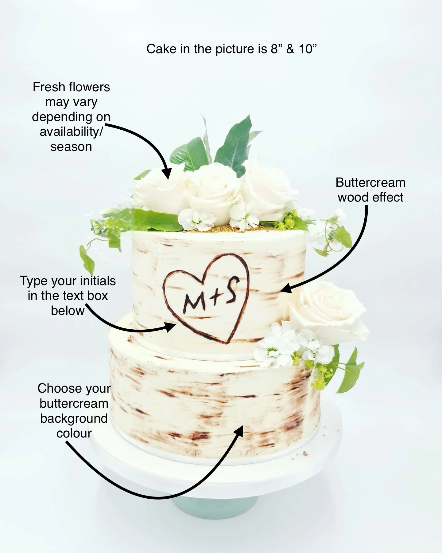 Rustic Romance Wood Effect Wedding Cake with Engraved Initials - Cake Secret