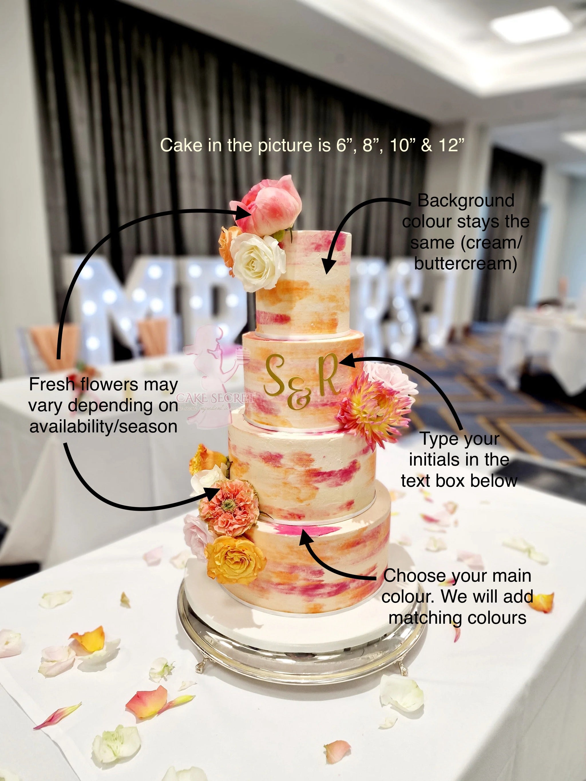 Vibrant Bliss Bright Orange and Deep Pink Textured Buttercream Wedding Cake with Fresh Flowers - Cake Secret