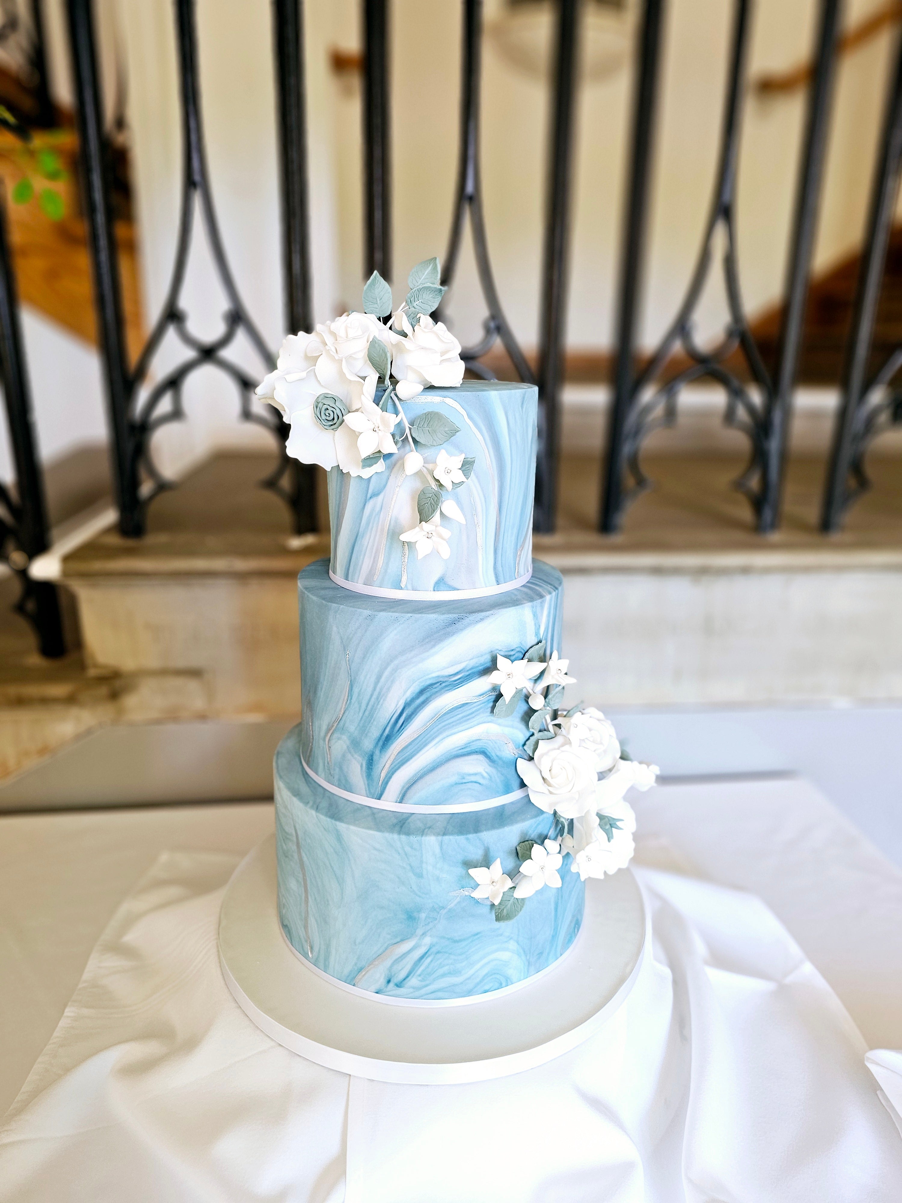 Luxury Marble Effect Sugarpaste Wedding Cake with Handmade Edible Sugar Flowers - Cake Secret