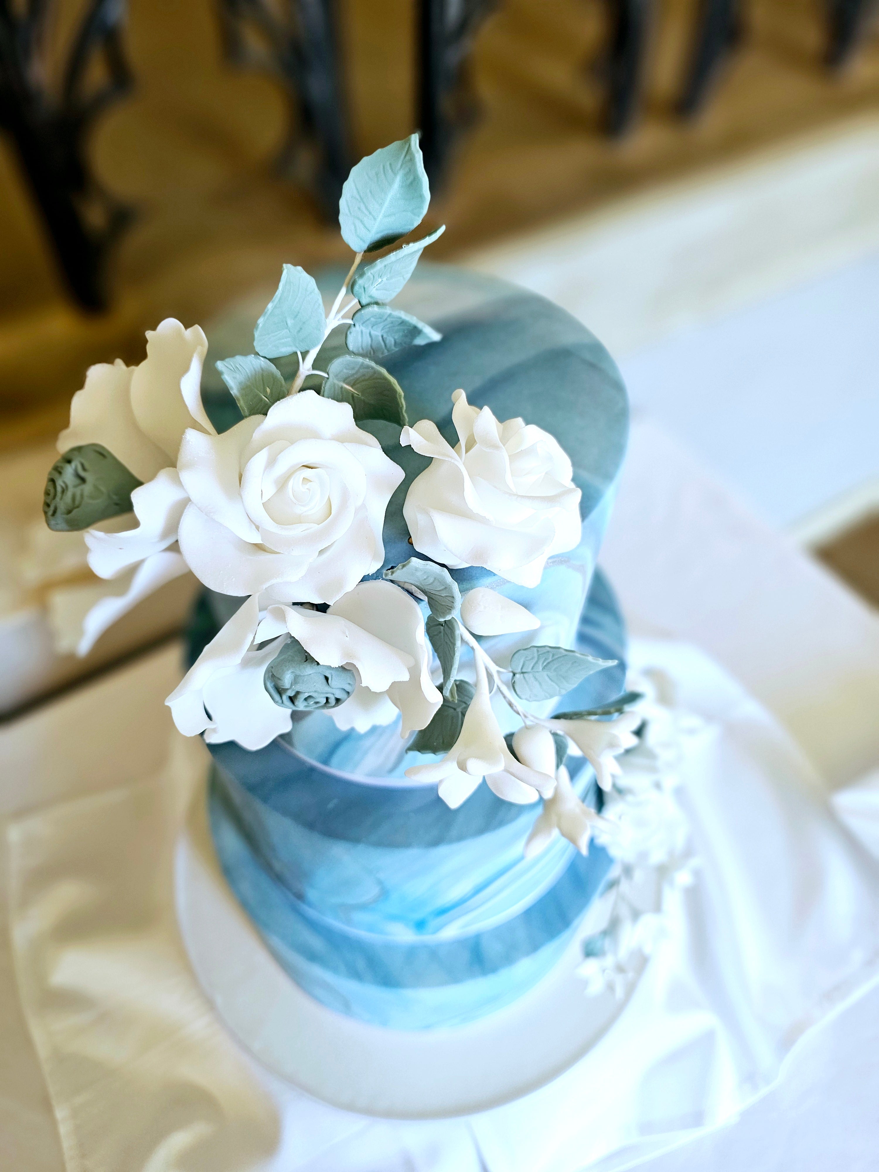 Luxury Marble Effect Sugarpaste Wedding Cake with Handmade Edible Sugar Flowers - Cake Secret