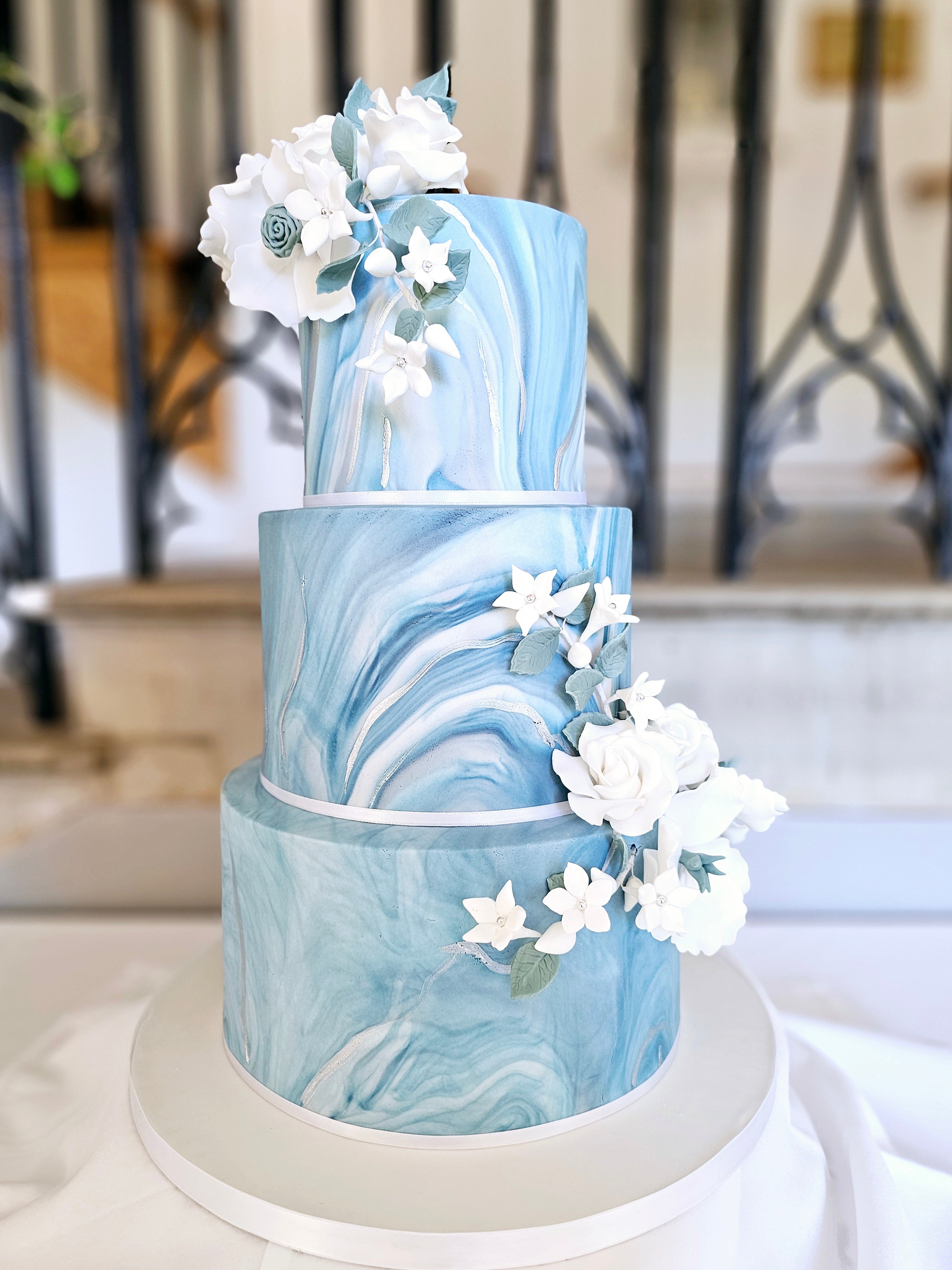 Luxury Marble Effect Sugarpaste Wedding Cake with Handmade Edible Sugar Flowers - Cake Secret