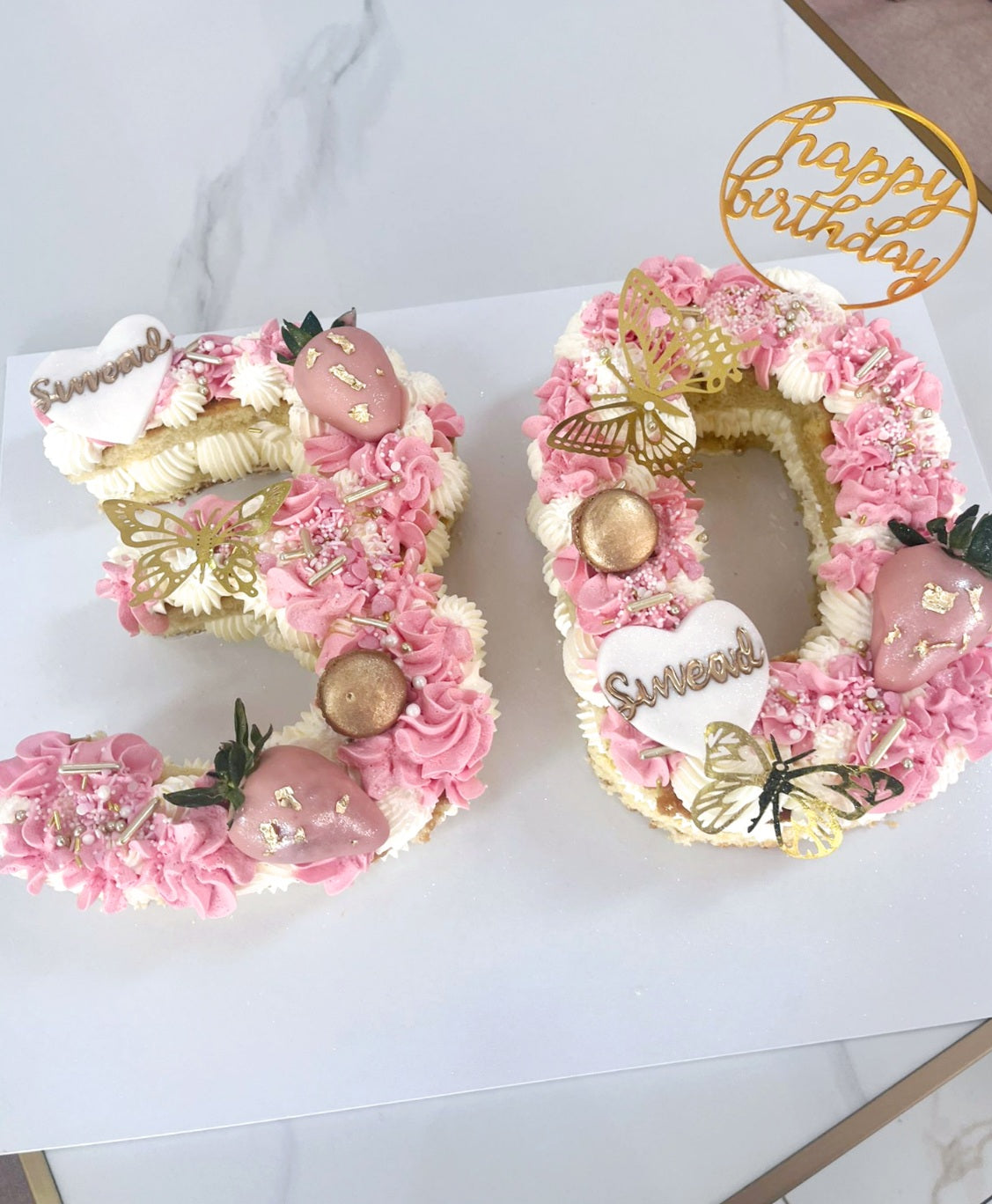Elegant Pink and Gold Number Cake - Cake Secret
