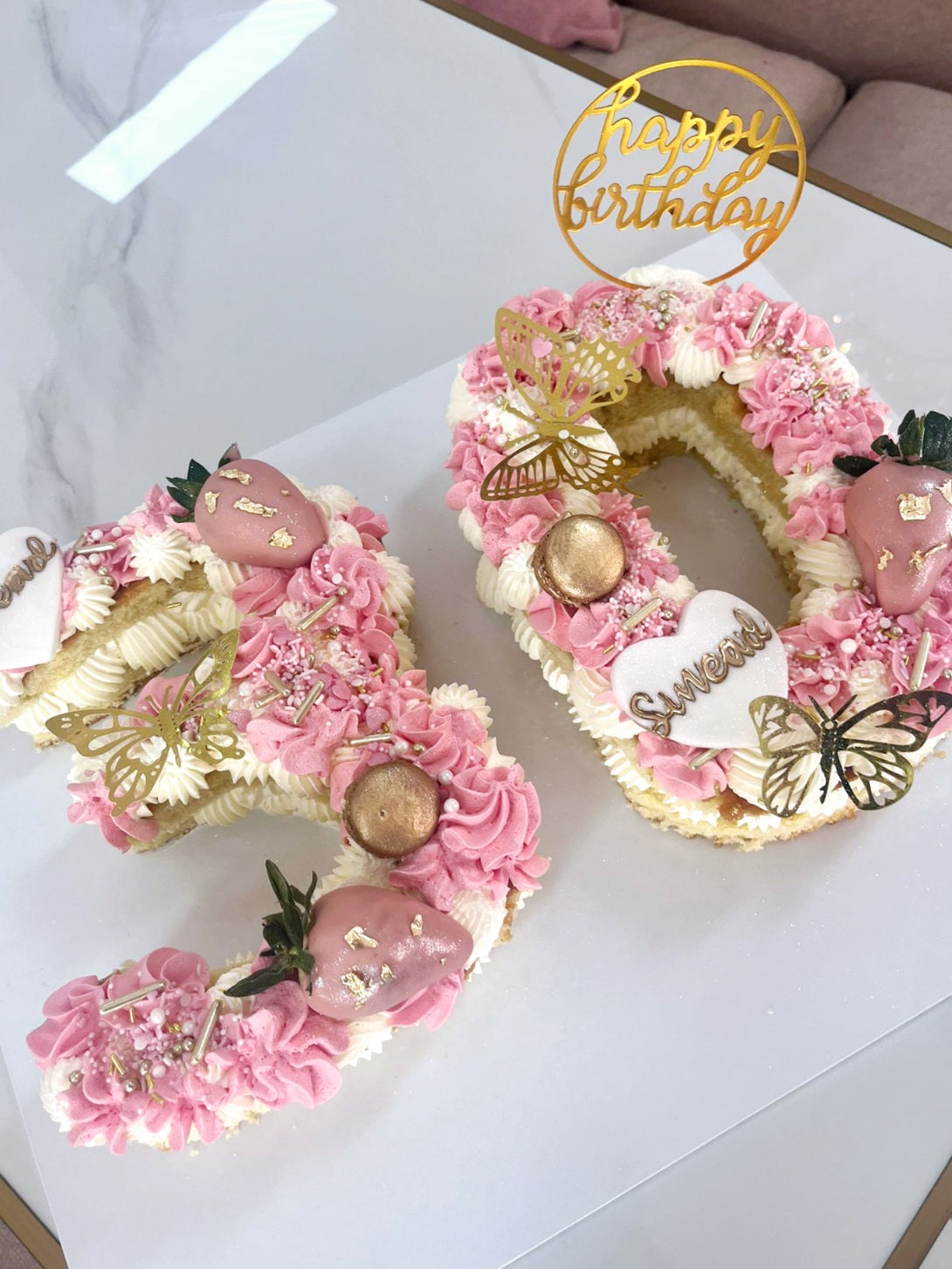 Elegant Pink and Gold Number Cake - Cake Secret