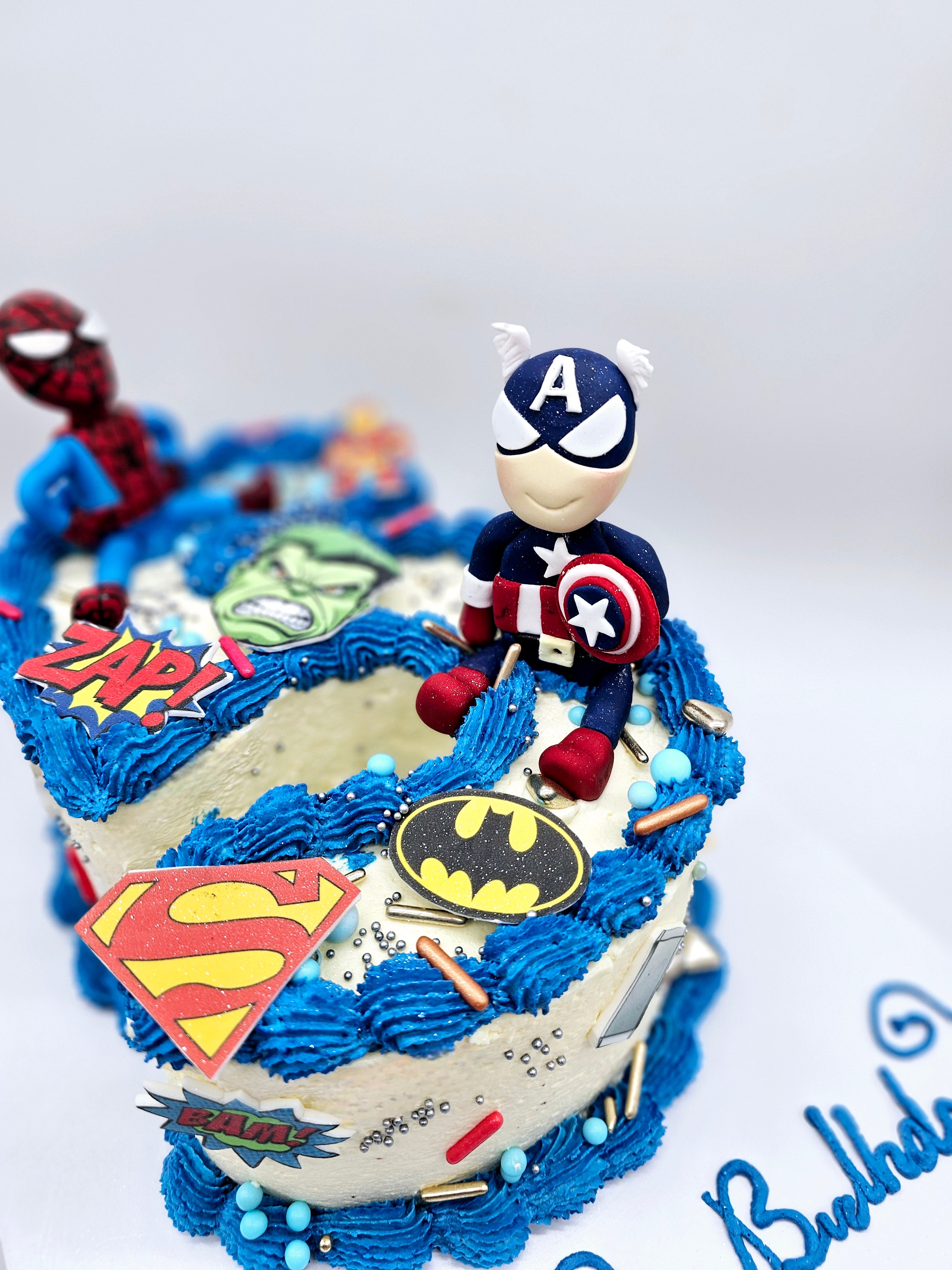 Superhero Number Cake with Edible Figurines