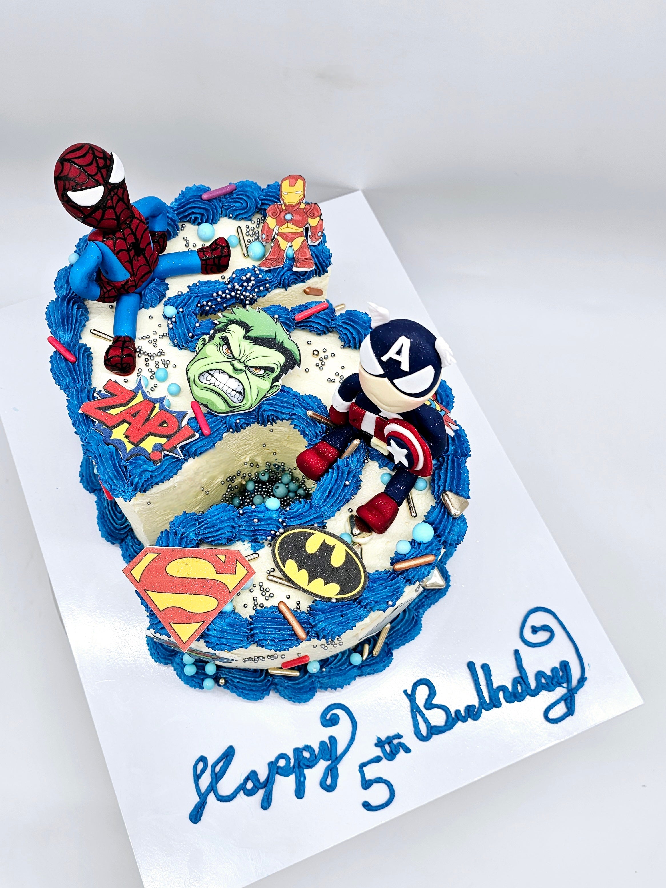 Superhero Number Cake with Edible Figurines