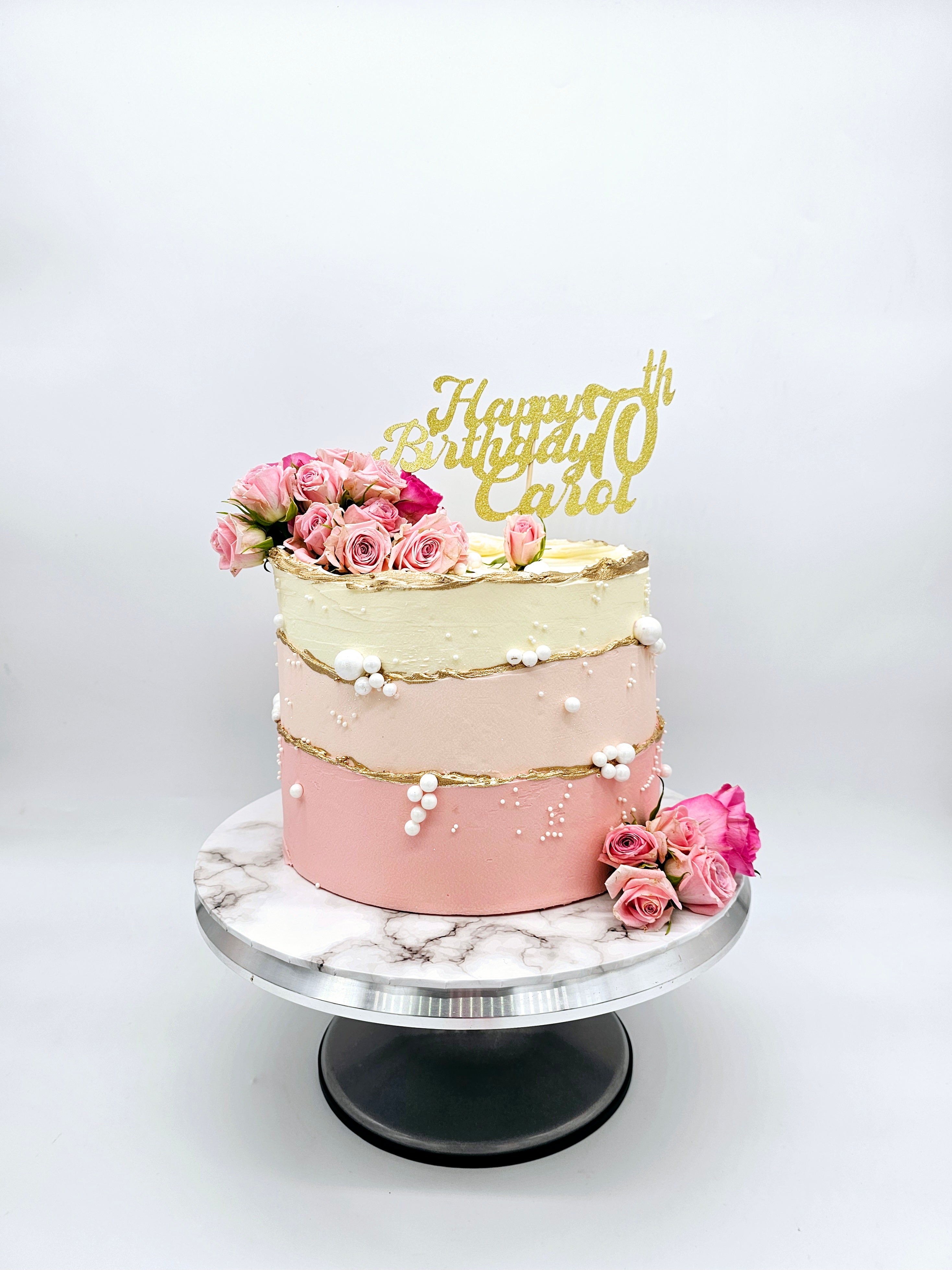 Elegant Pink & Gold Birthday Cake