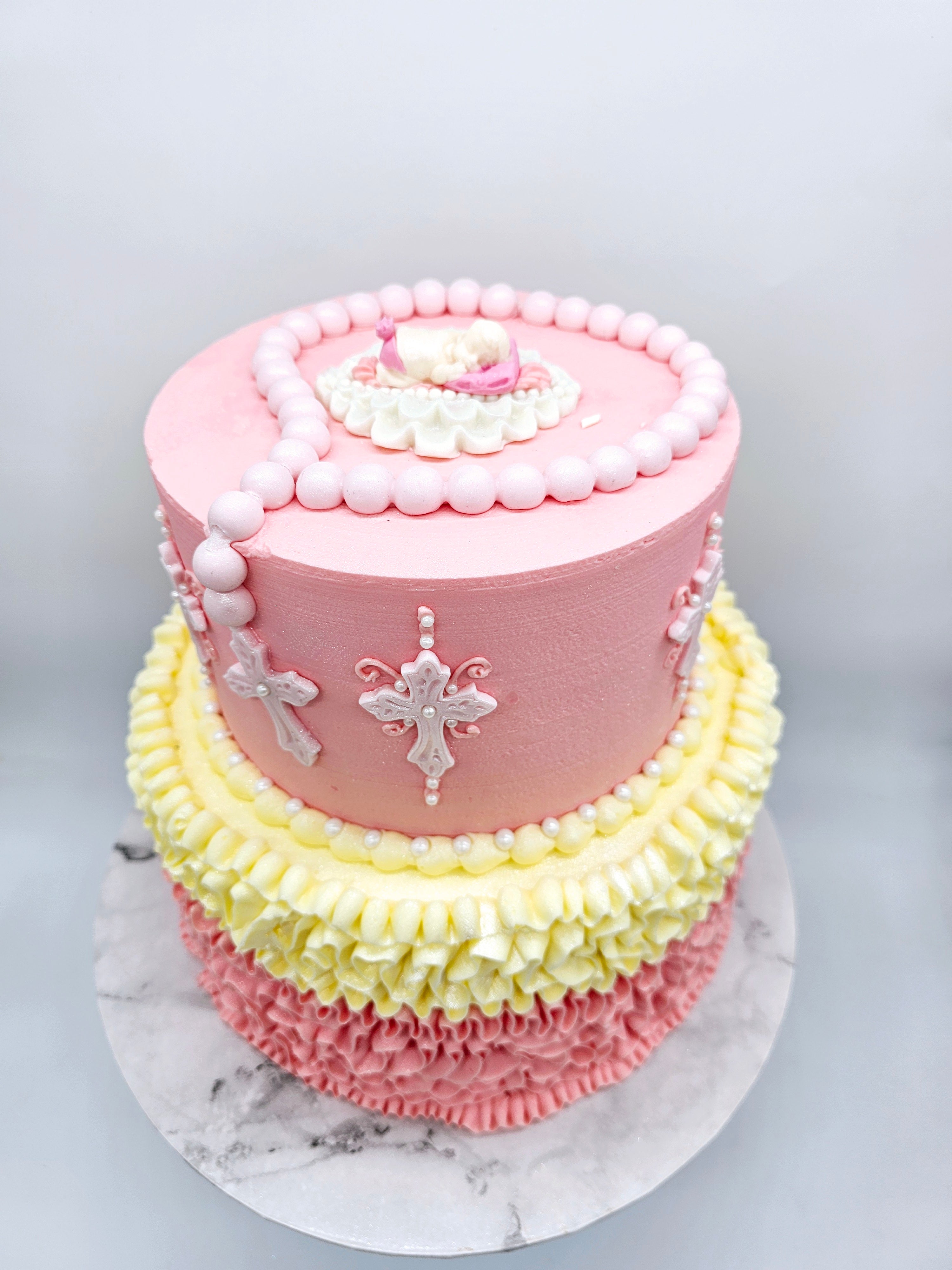Christening & Baptism Ruffle Cake – Baby Girl Blessing Cake - Cake Secret