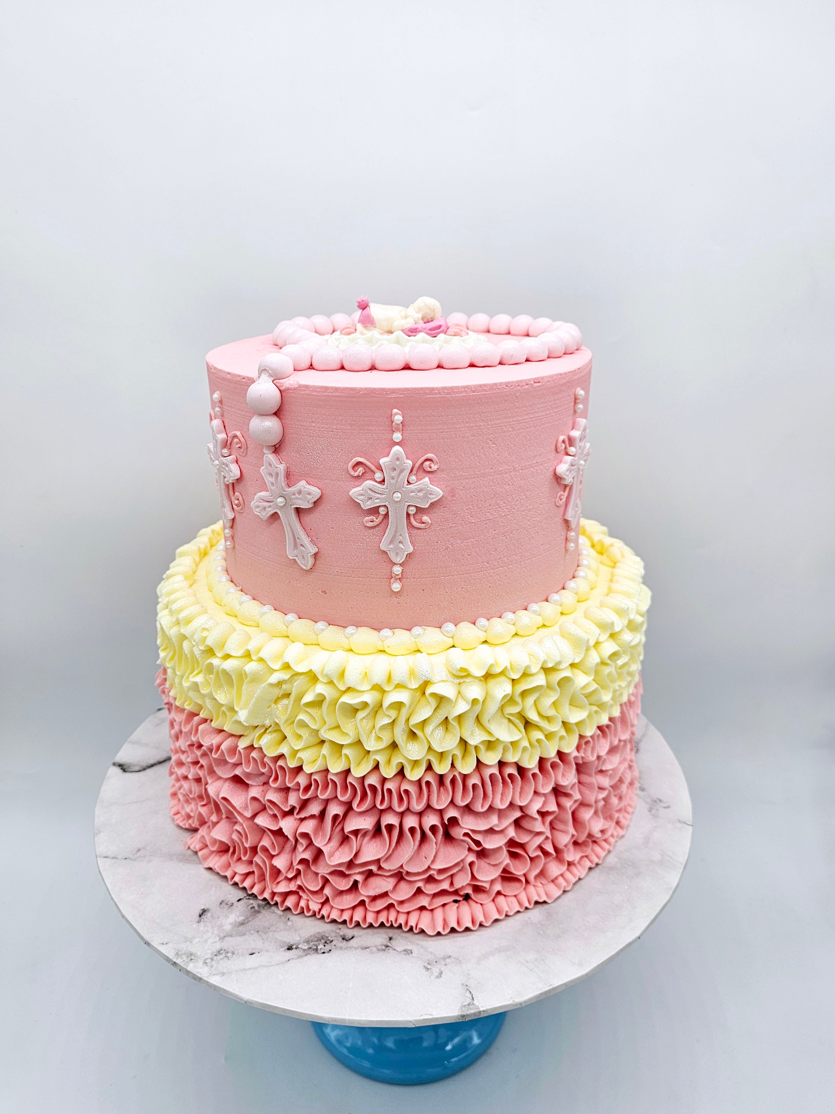 Christening & Baptism Ruffle Cake – Baby Girl Blessing Cake - Cake Secret