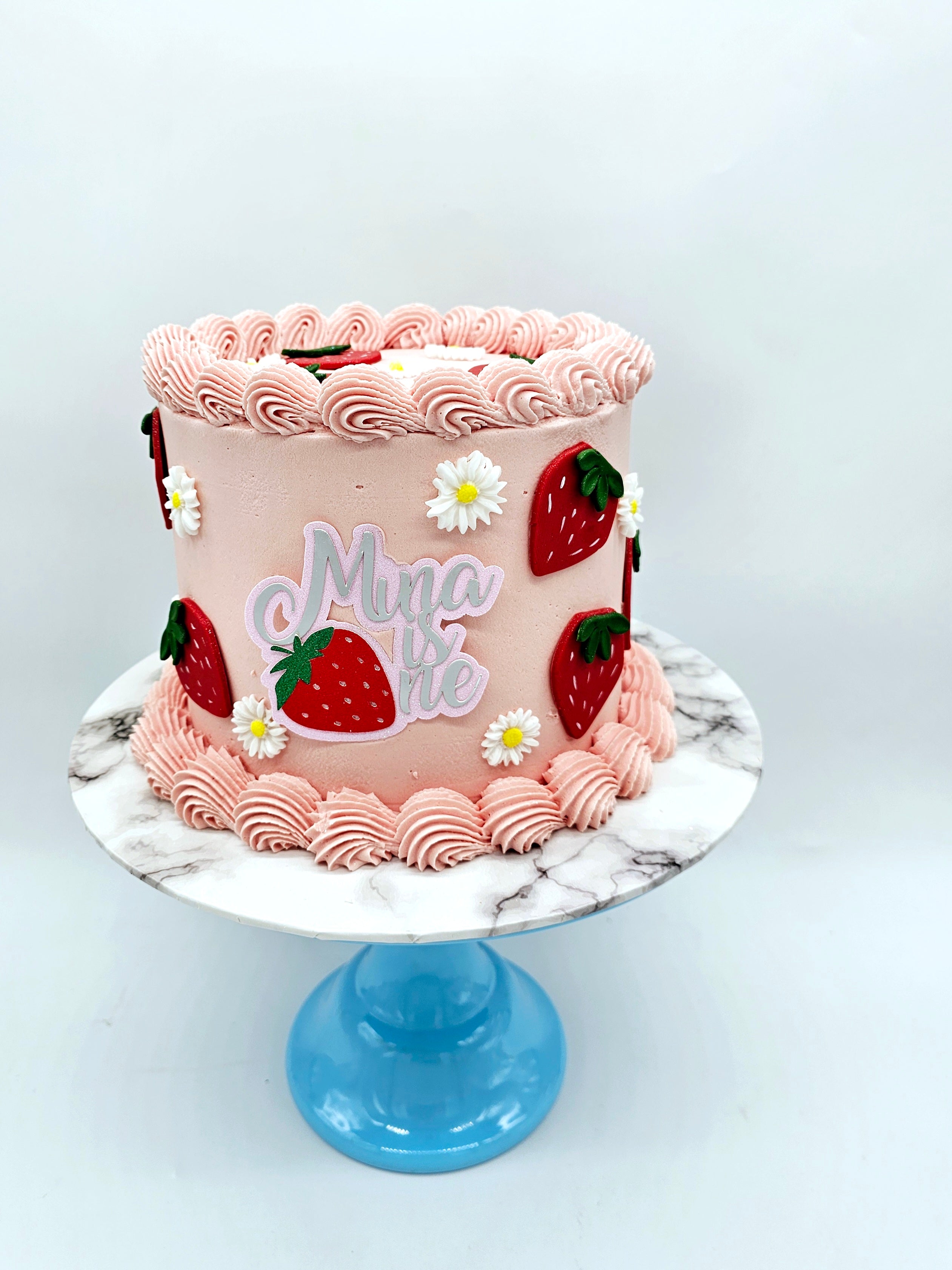Pink Strawberry Theme Custom Birthday Cake