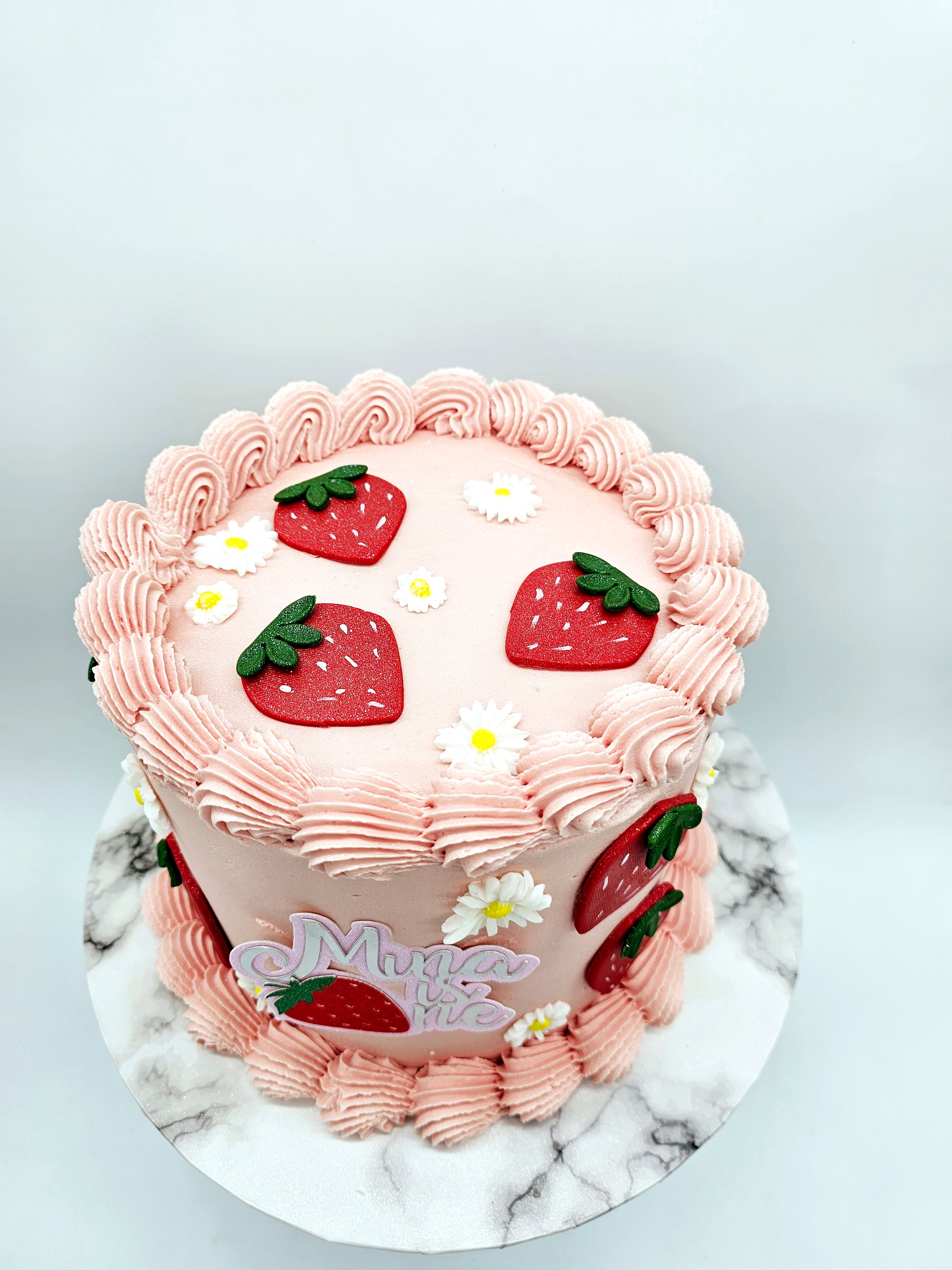 Pink Strawberry Theme Custom Birthday Cake