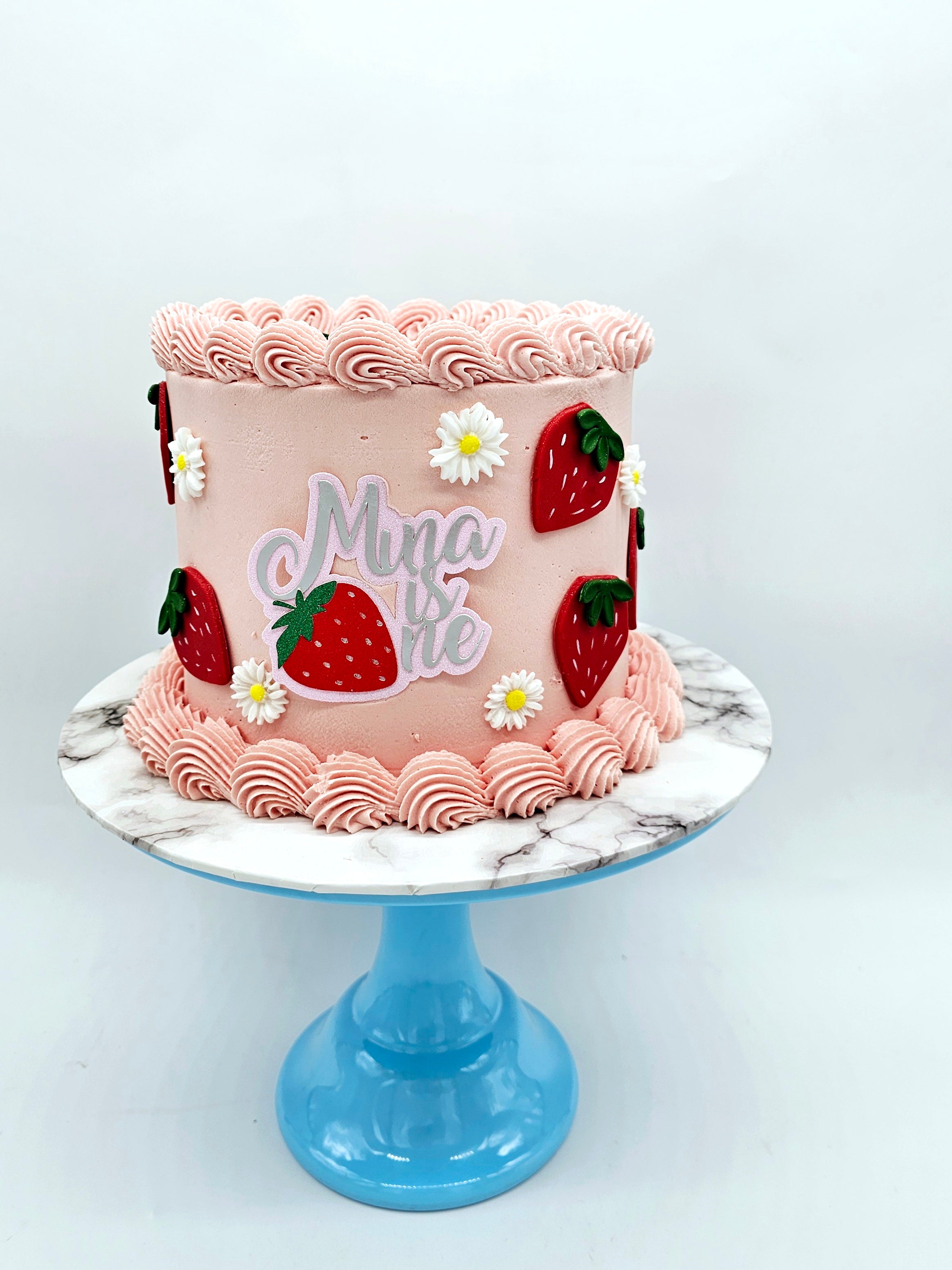 Pink Strawberry Theme Custom Birthday Cake
