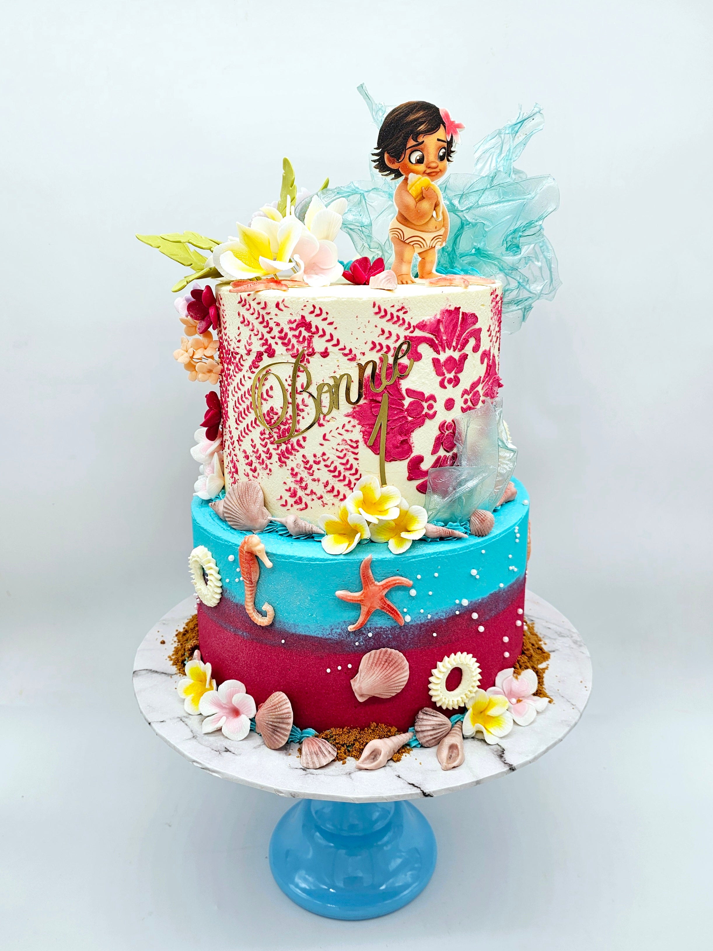 Baby Moana Inspired Tropical Two-Tier Cake