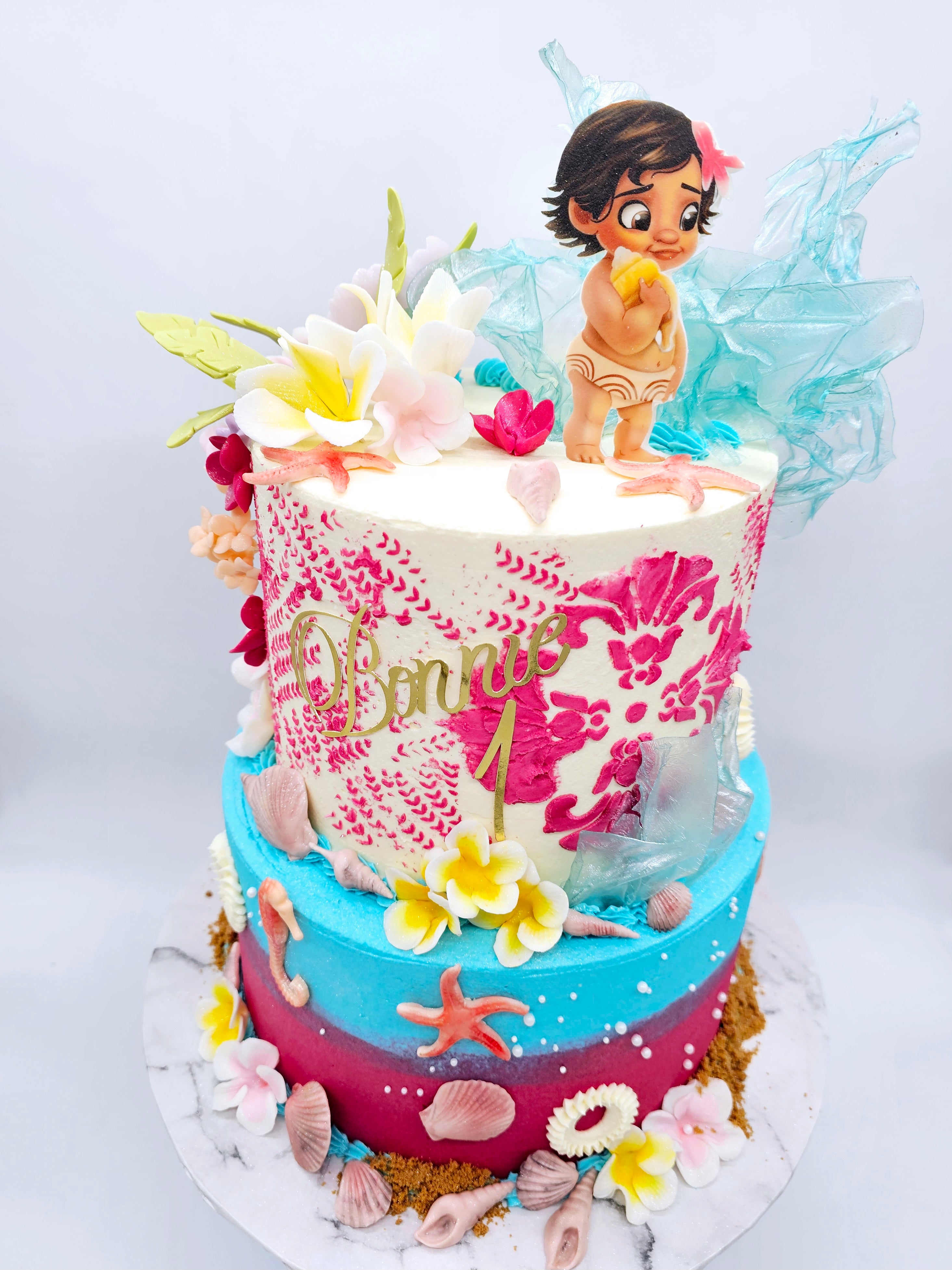 Baby Moana Inspired Tropical Two-Tier Cake