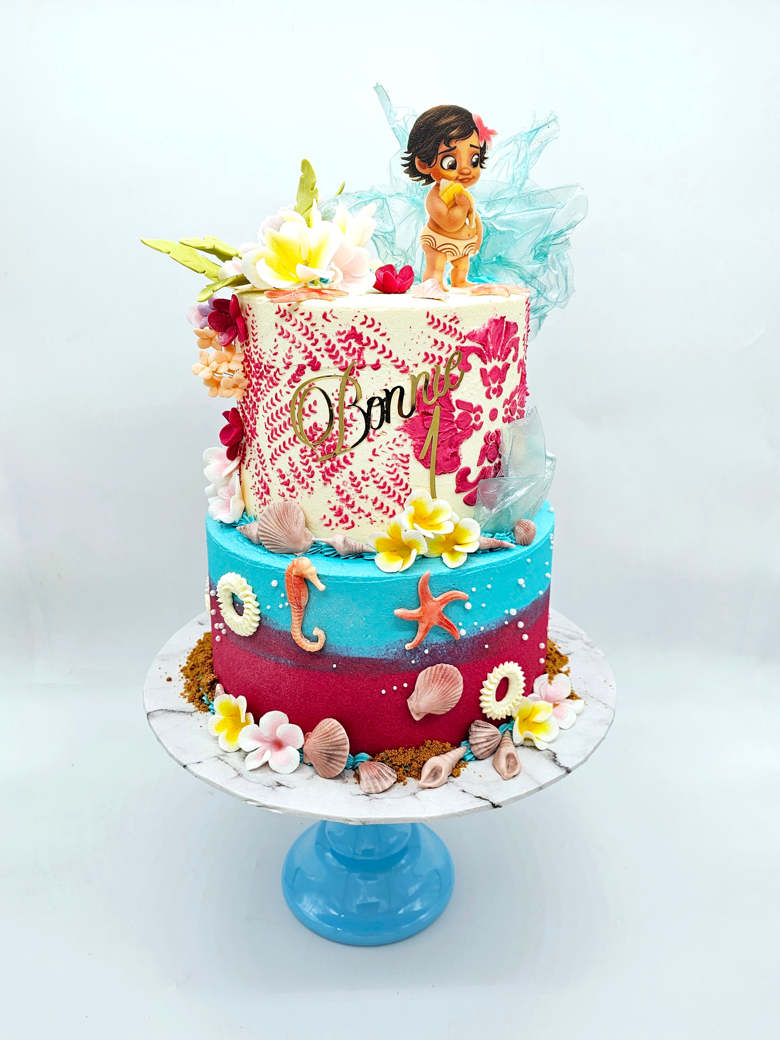 Baby Moana Inspired Tropical Two-Tier Cake