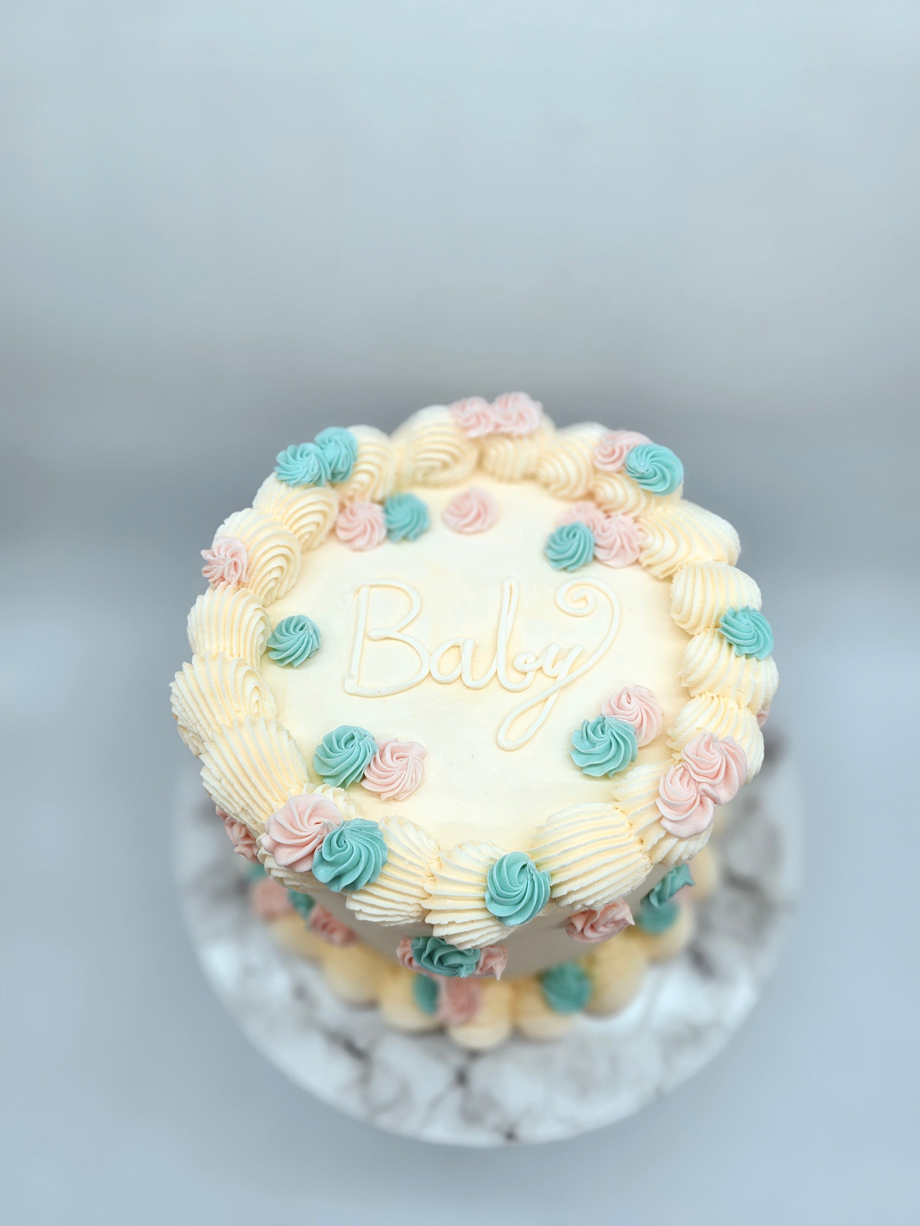 Vegan Vintage Piped Gender Reveal Cake (Pink or Blue Inside)