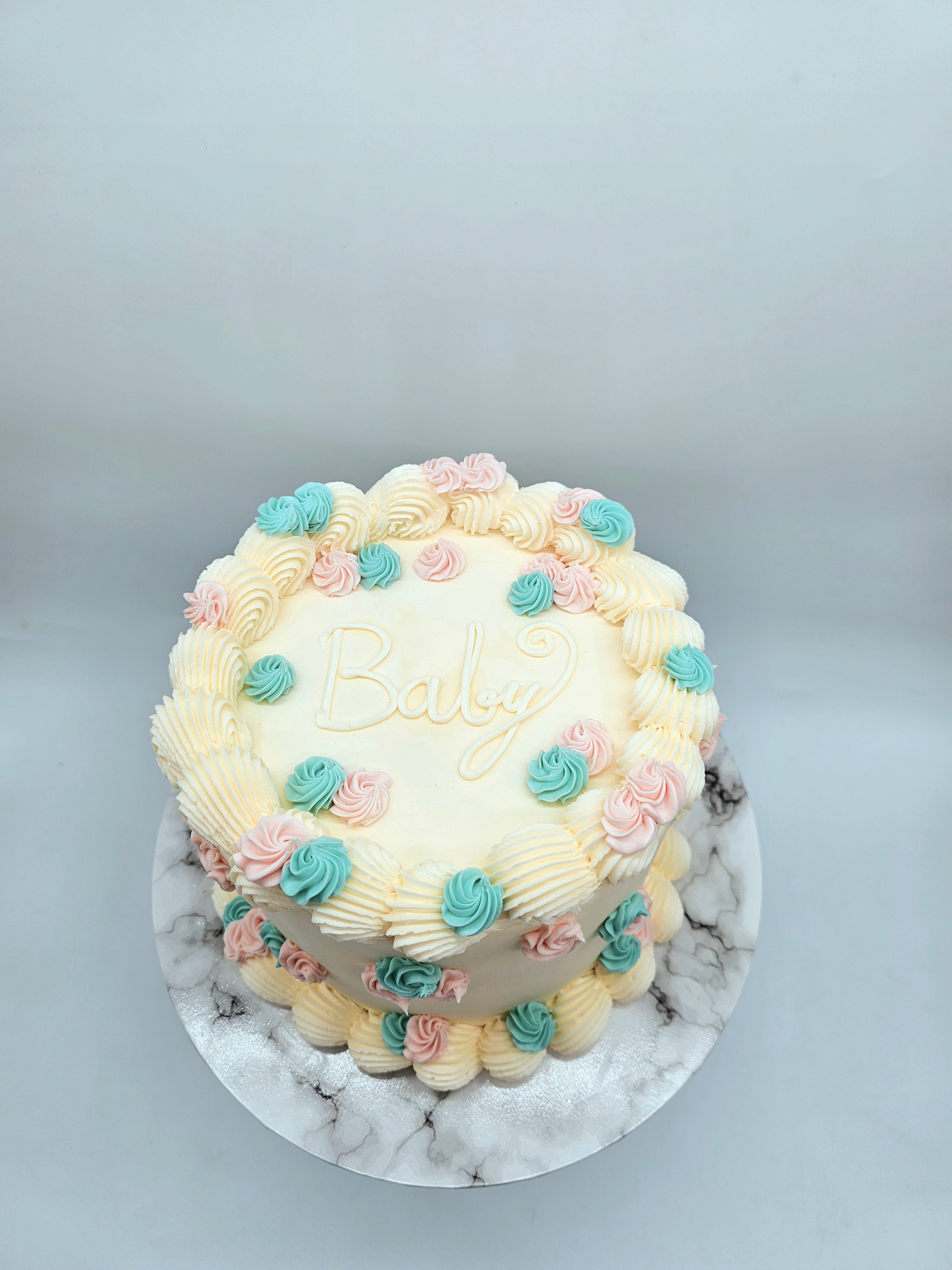 Vegan Vintage Piped Gender Reveal Cake (Pink or Blue Inside)