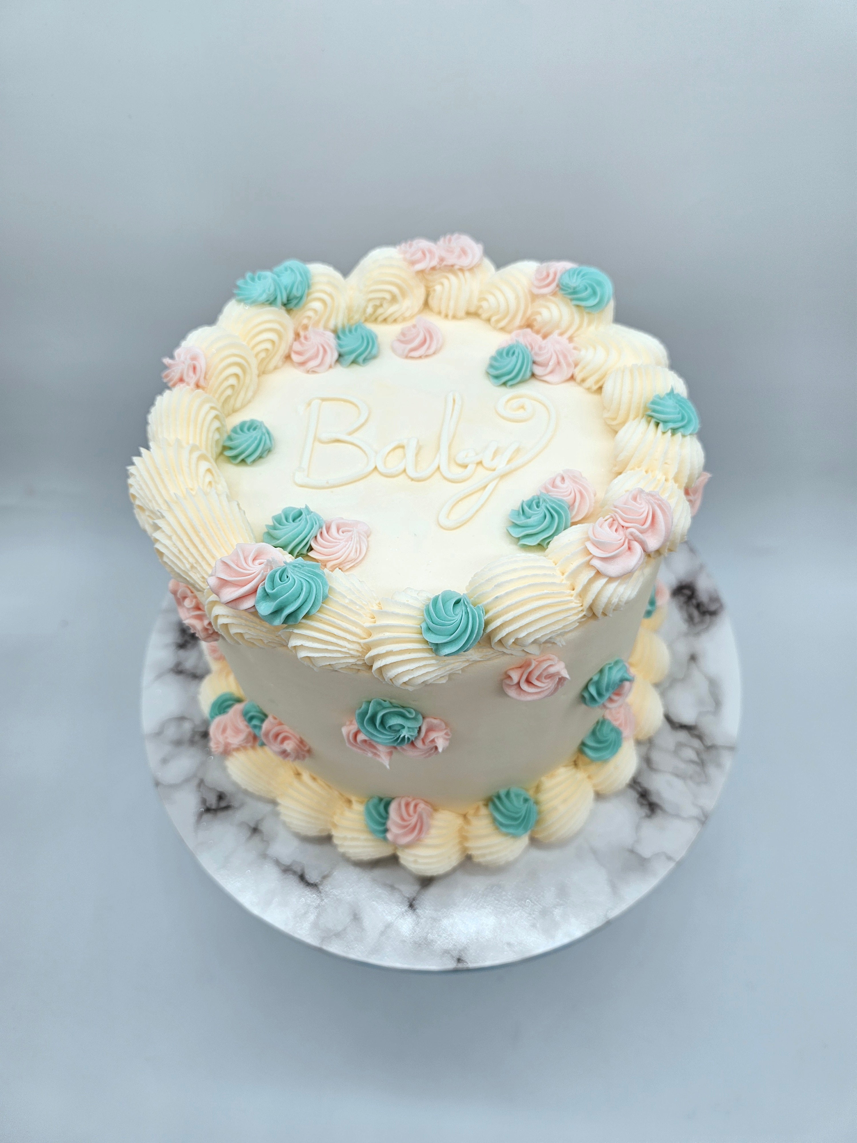 Vegan Vintage Piped Gender Reveal Cake (Pink or Blue Inside)