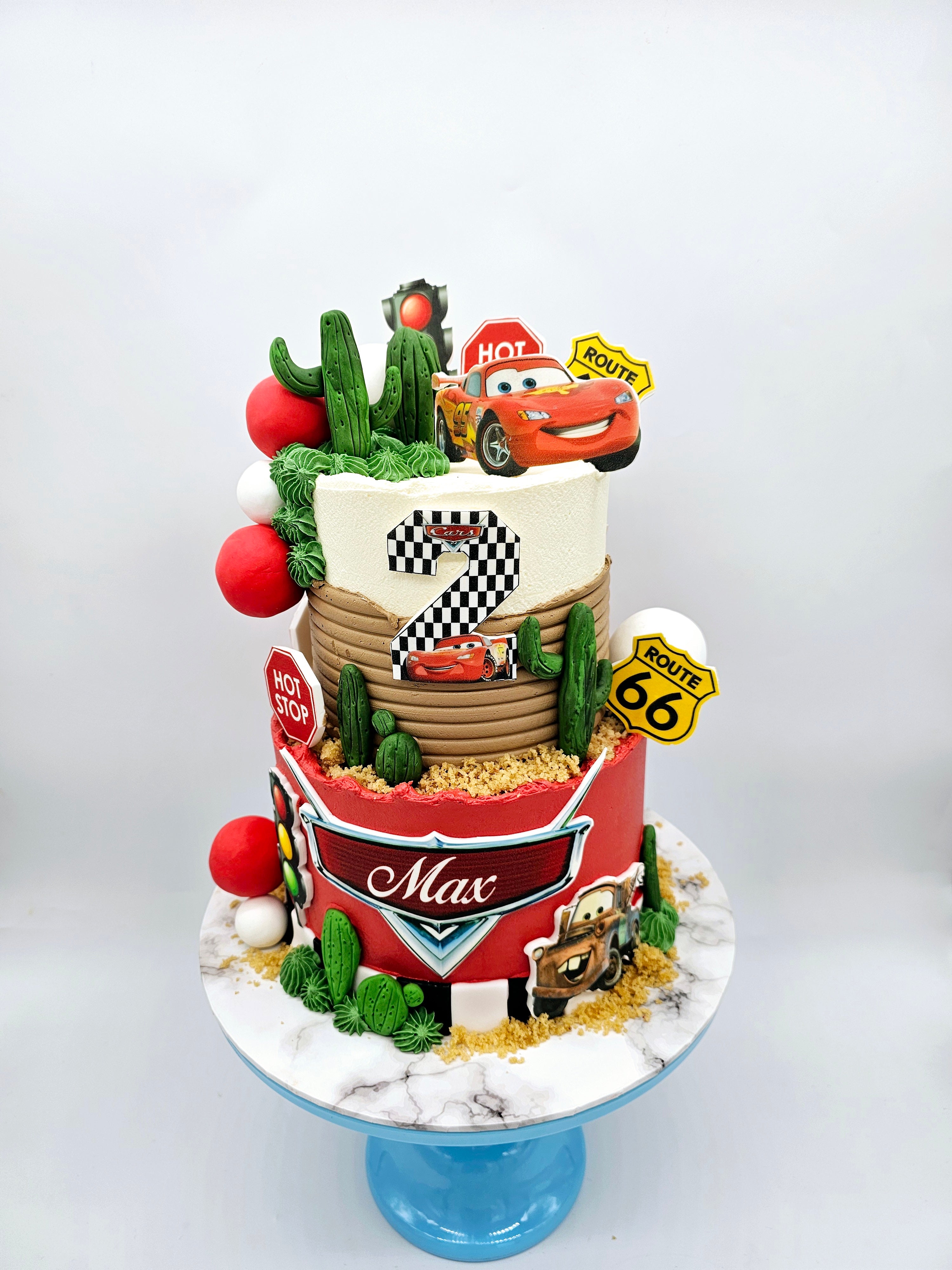 Gluten-Free Cars Inspired, Lightening McQueen Racing Two-Tier Birthday Cake