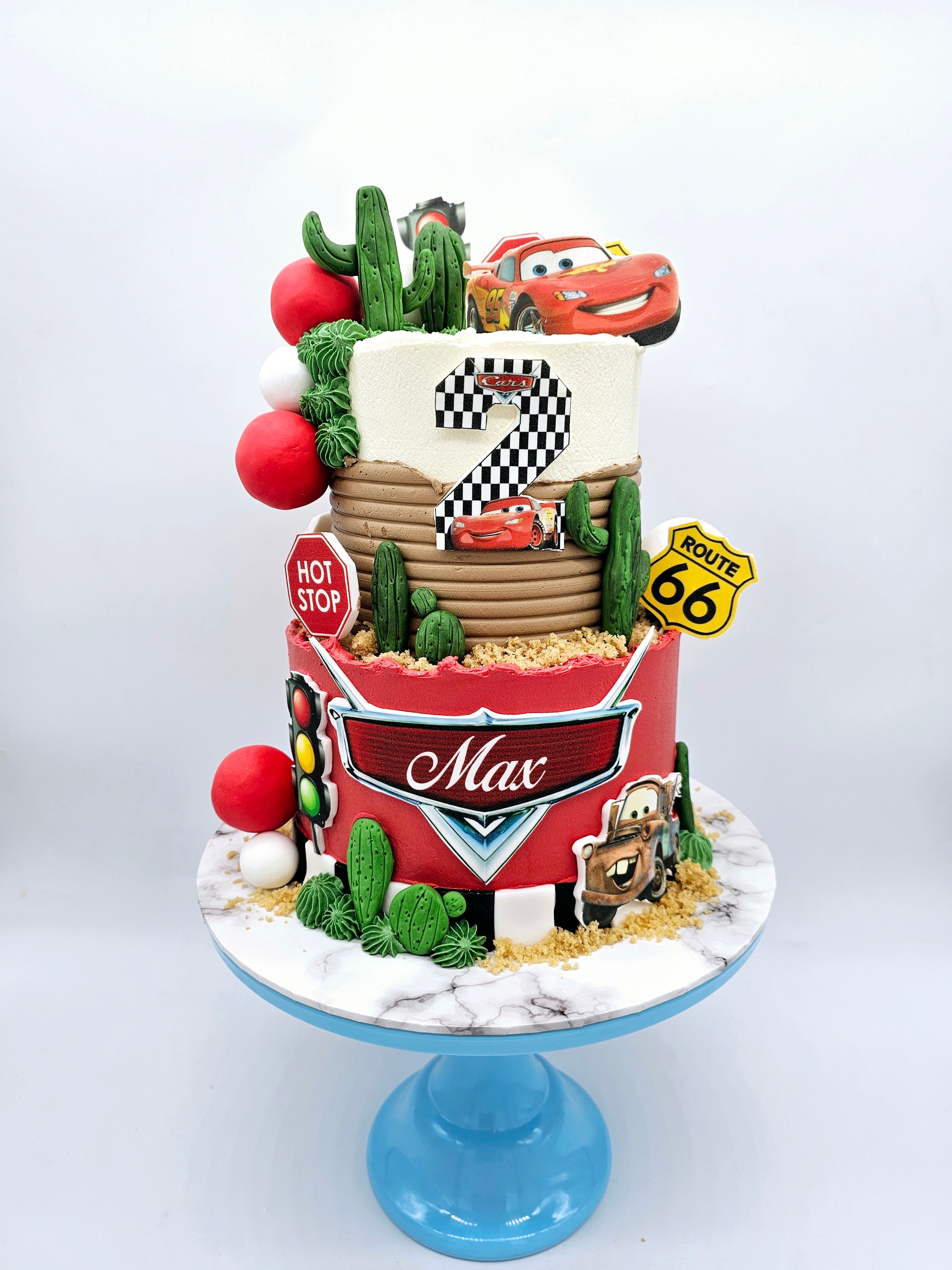 Gluten-Free Cars Inspired, Lightening McQueen Racing Two-Tier Birthday Cake