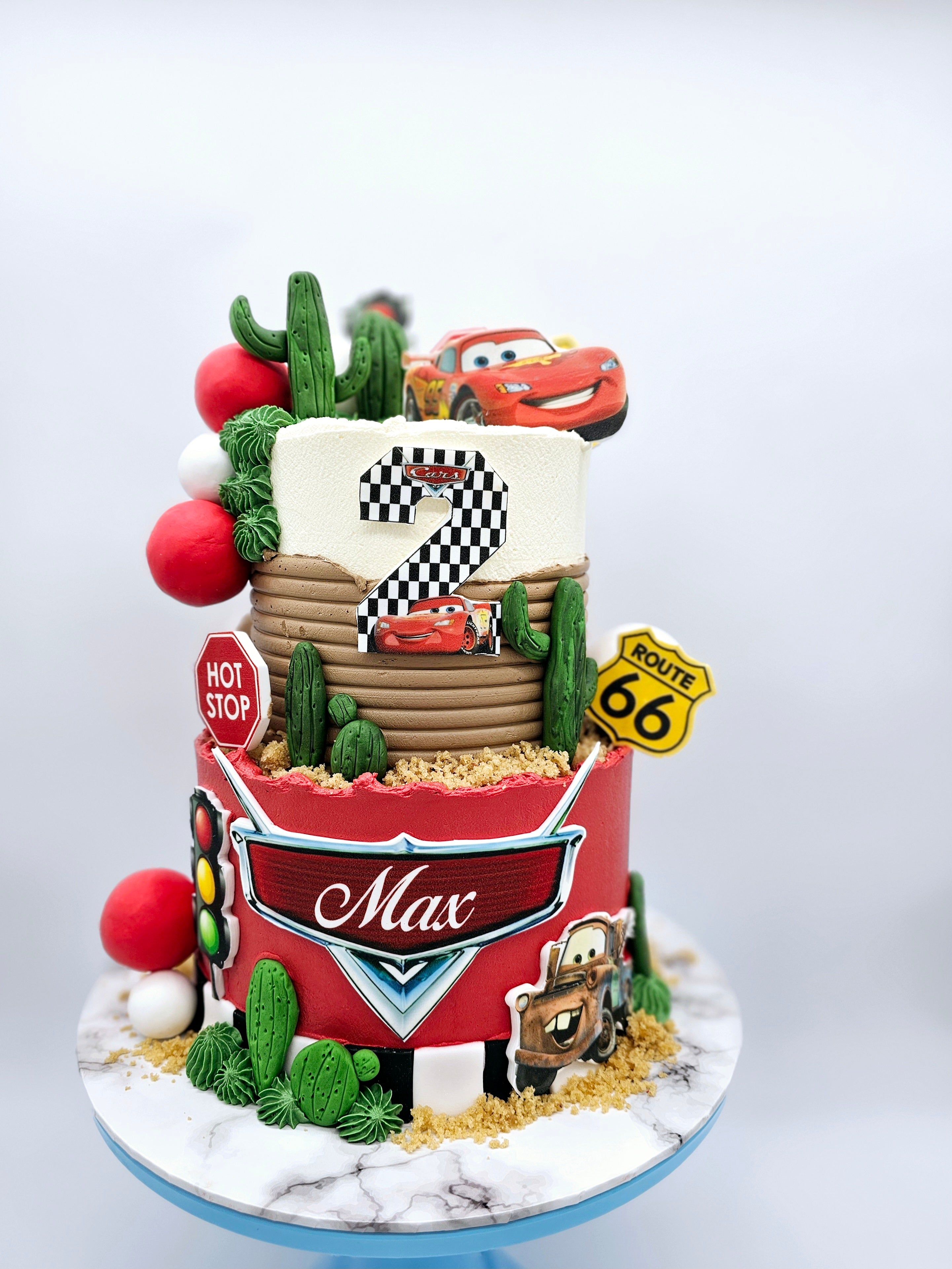 Gluten-Free Cars Inspired, Lightening McQueen Racing Two-Tier Birthday Cake