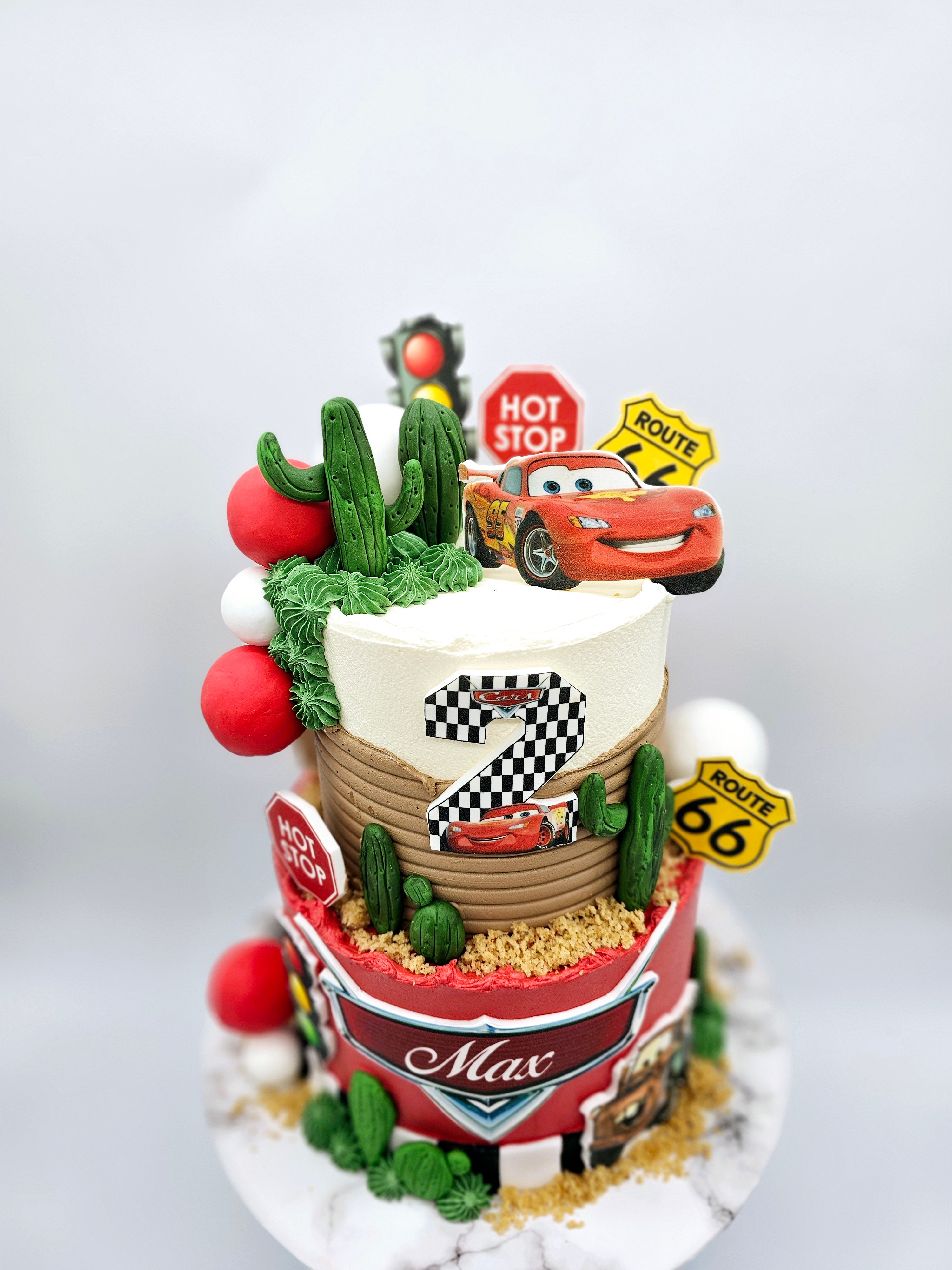 Gluten-Free Cars Inspired, Lightening McQueen Racing Two-Tier Birthday Cake