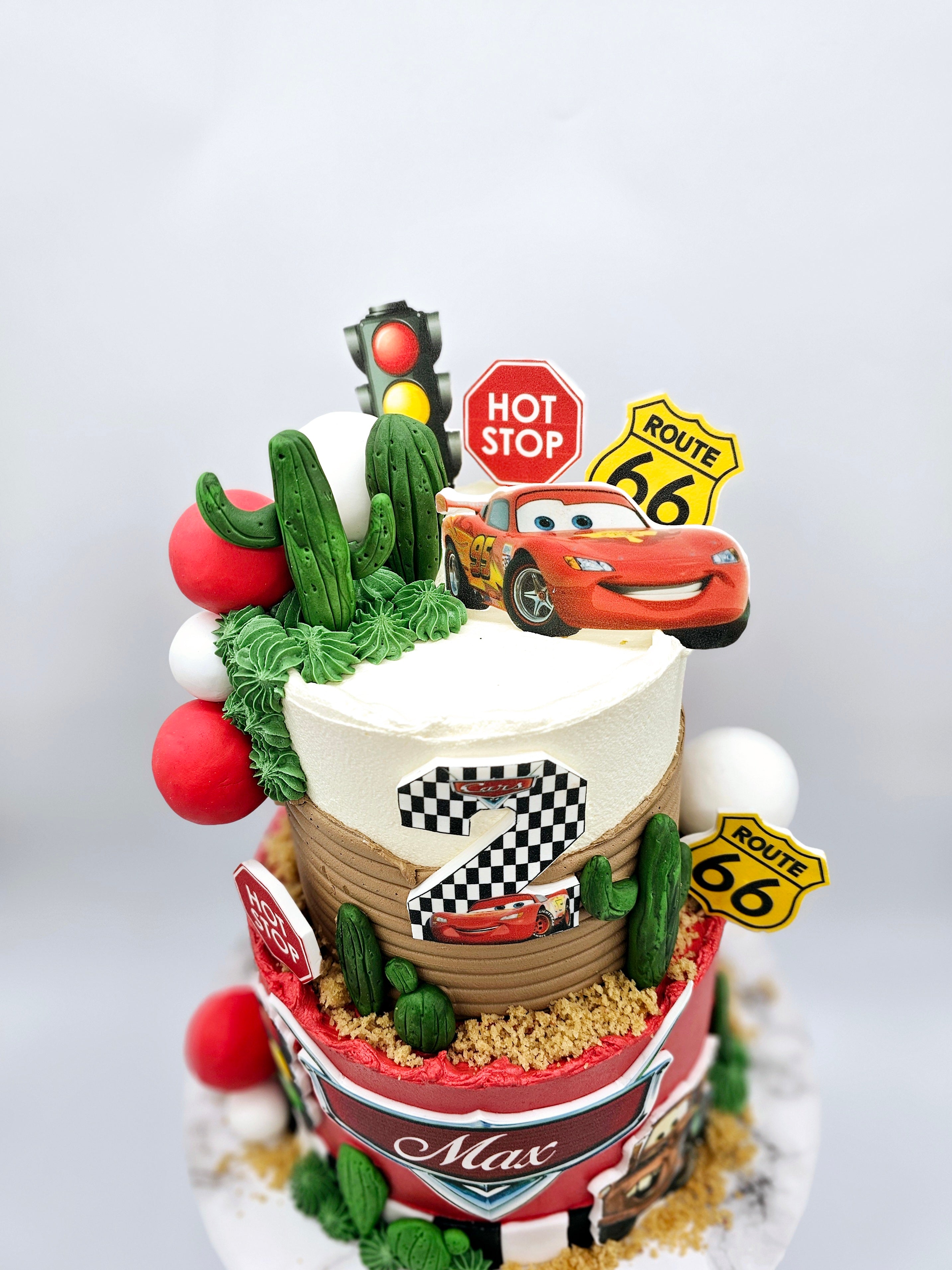 Gluten-Free Cars Inspired, Lightening McQueen Racing Two-Tier Birthday Cake