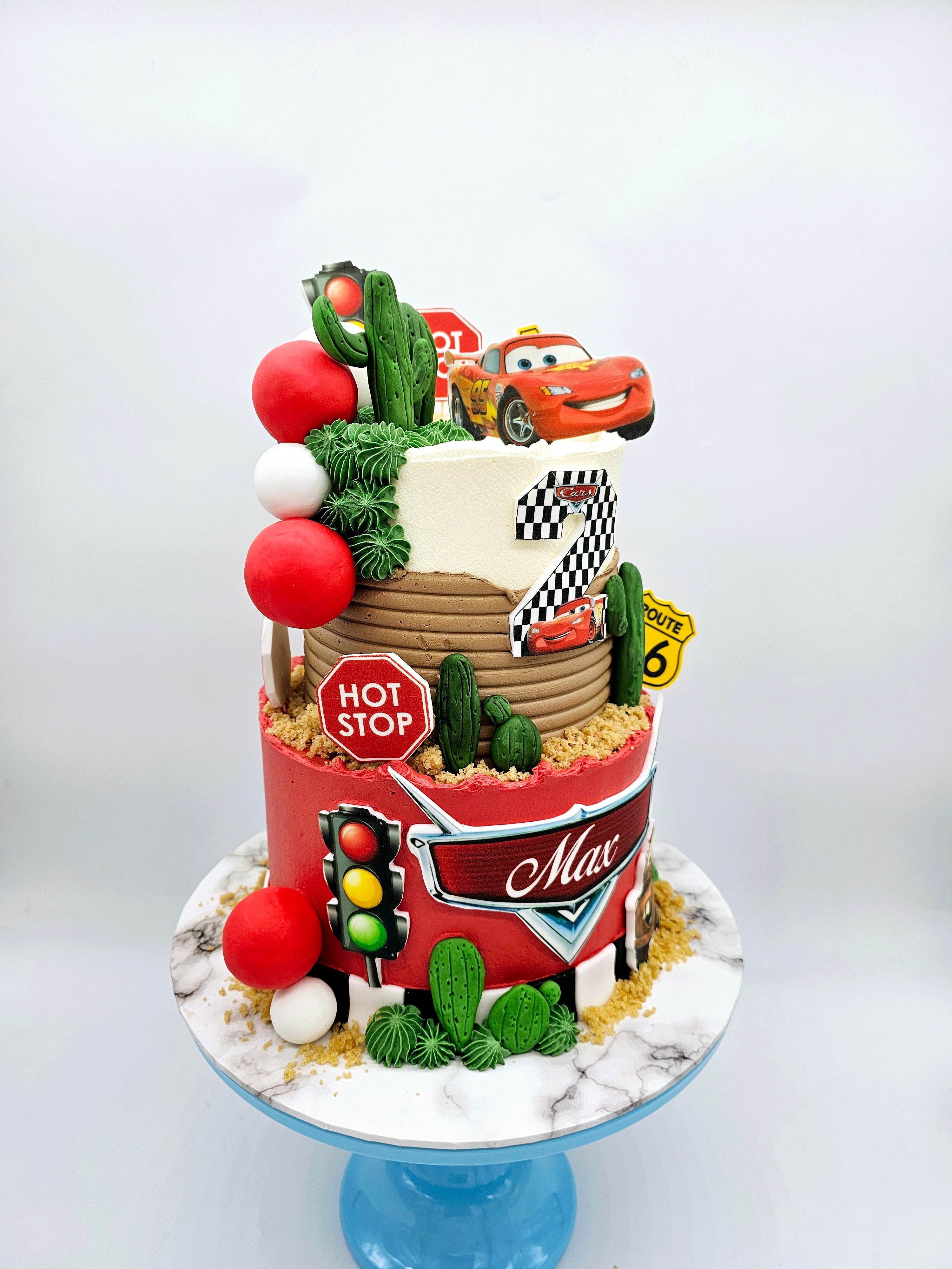 Gluten-Free Cars Inspired, Lightening McQueen Racing Two-Tier Birthday Cake