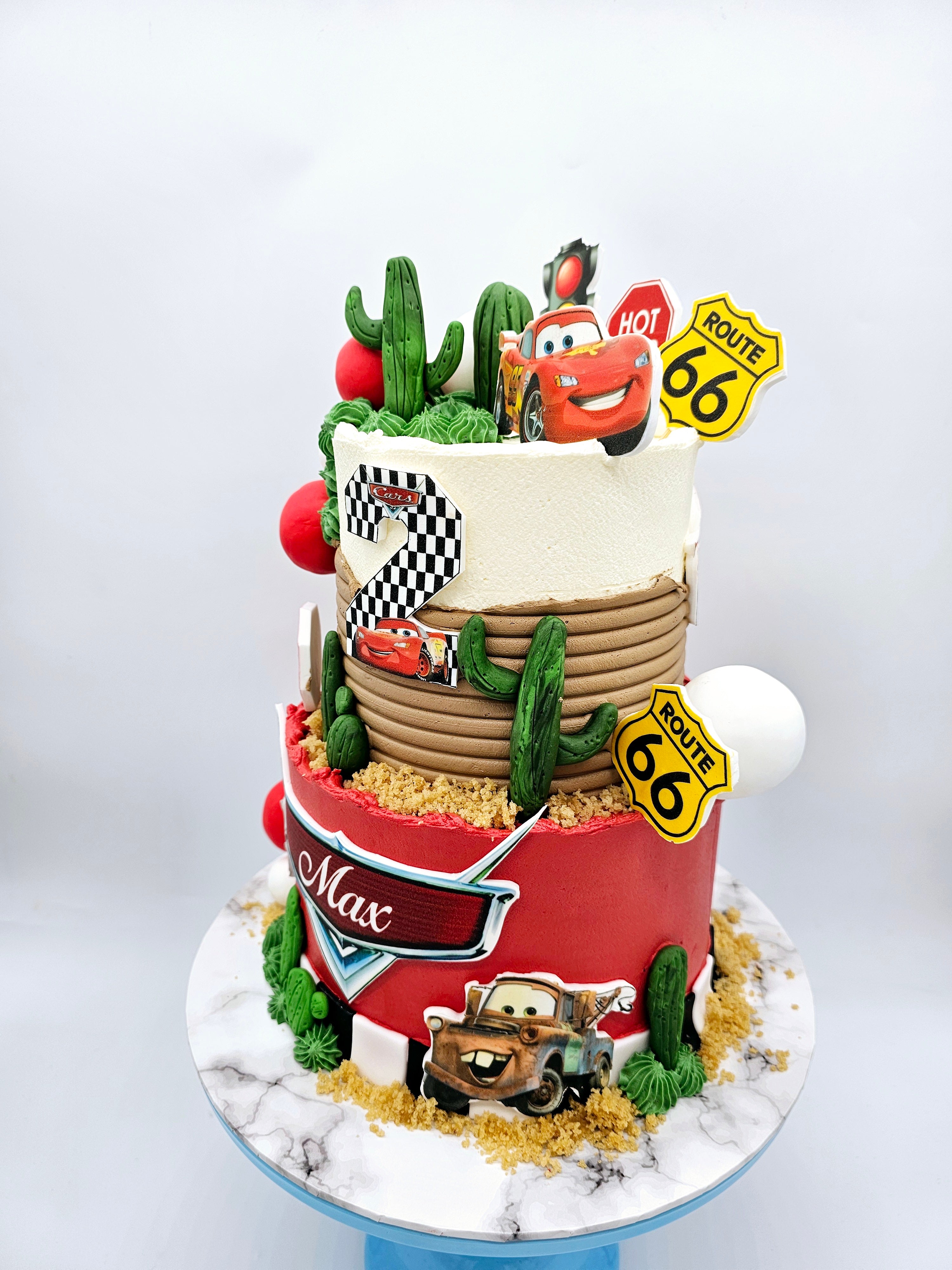 Gluten-Free Cars Inspired, Lightening McQueen Racing Two-Tier Birthday Cake