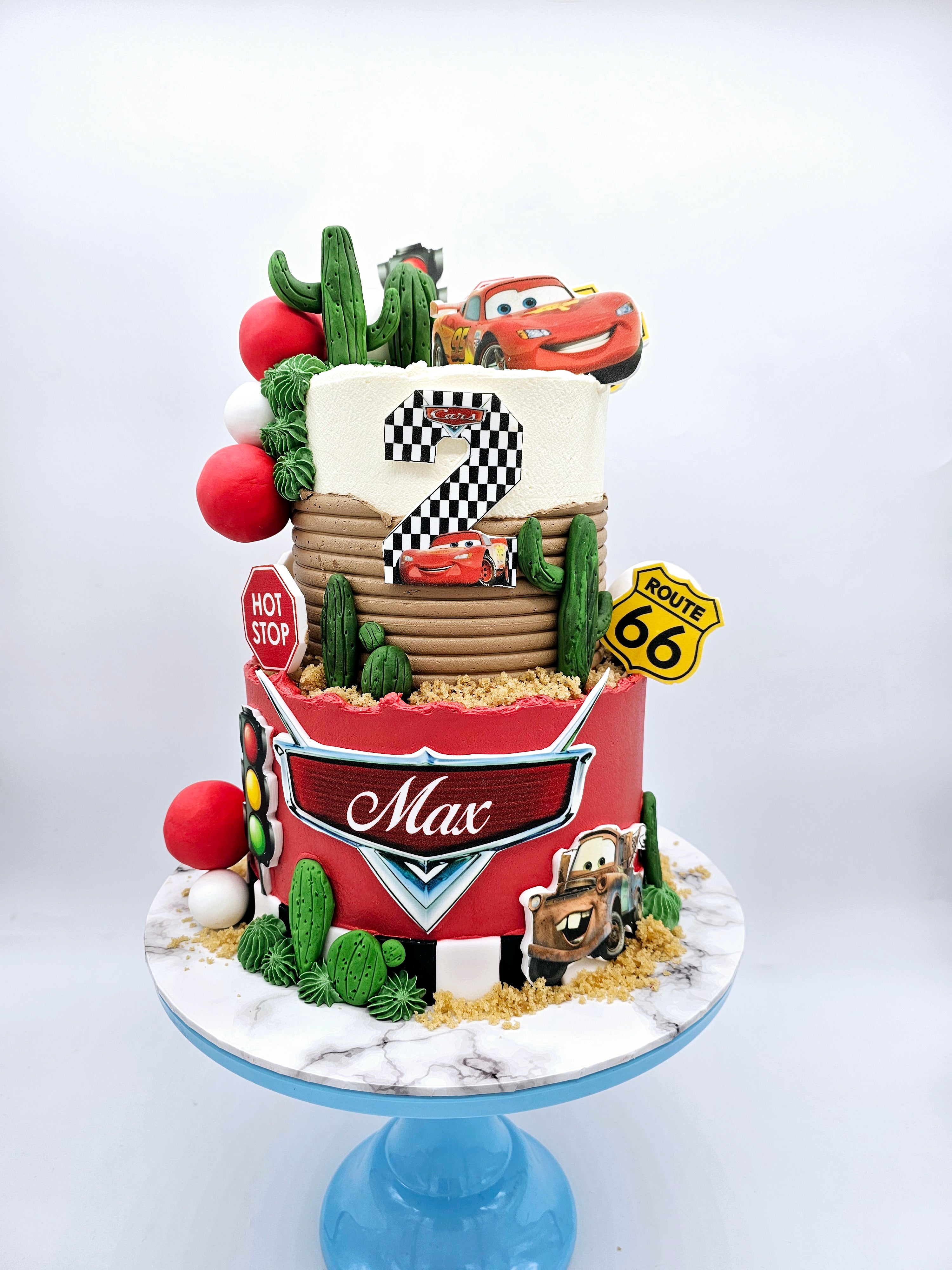 Gluten-Free Cars Inspired, Lightening McQueen Racing Two-Tier Birthday Cake