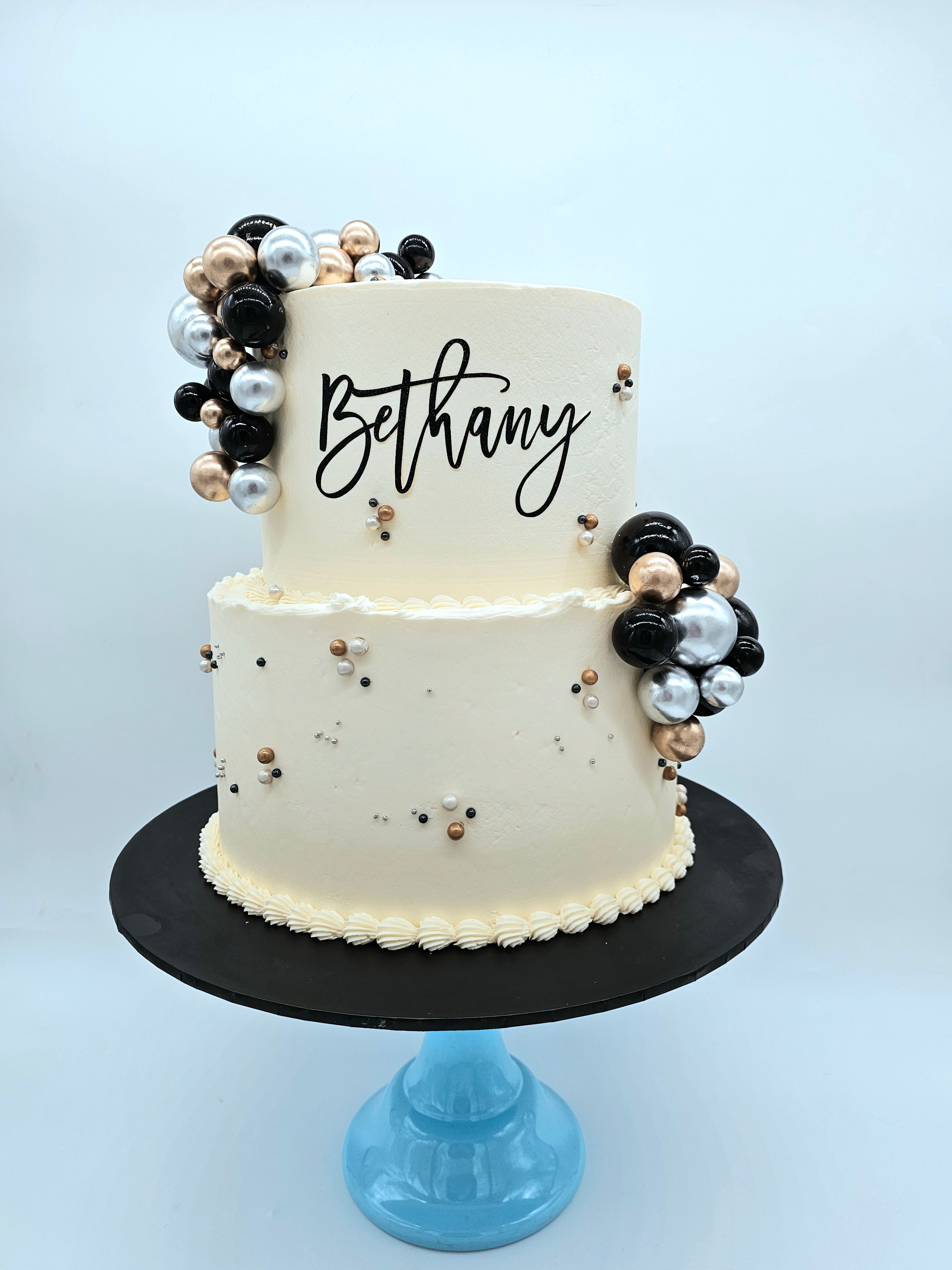 Gluten- Free Elegant Black, Silver & Gold  Birthday Cake
