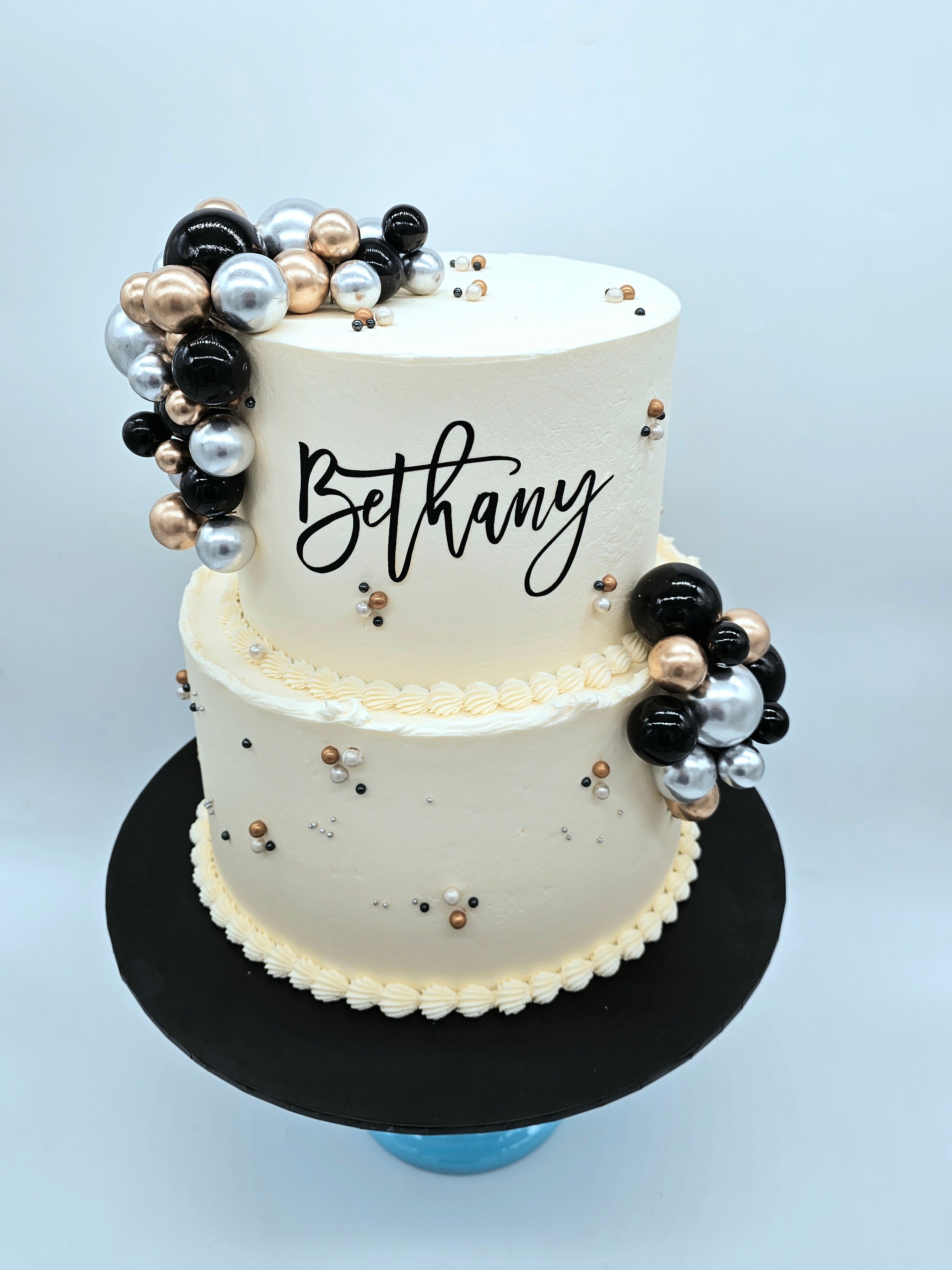 Gluten- Free Elegant Black, Silver & Gold  Birthday Cake