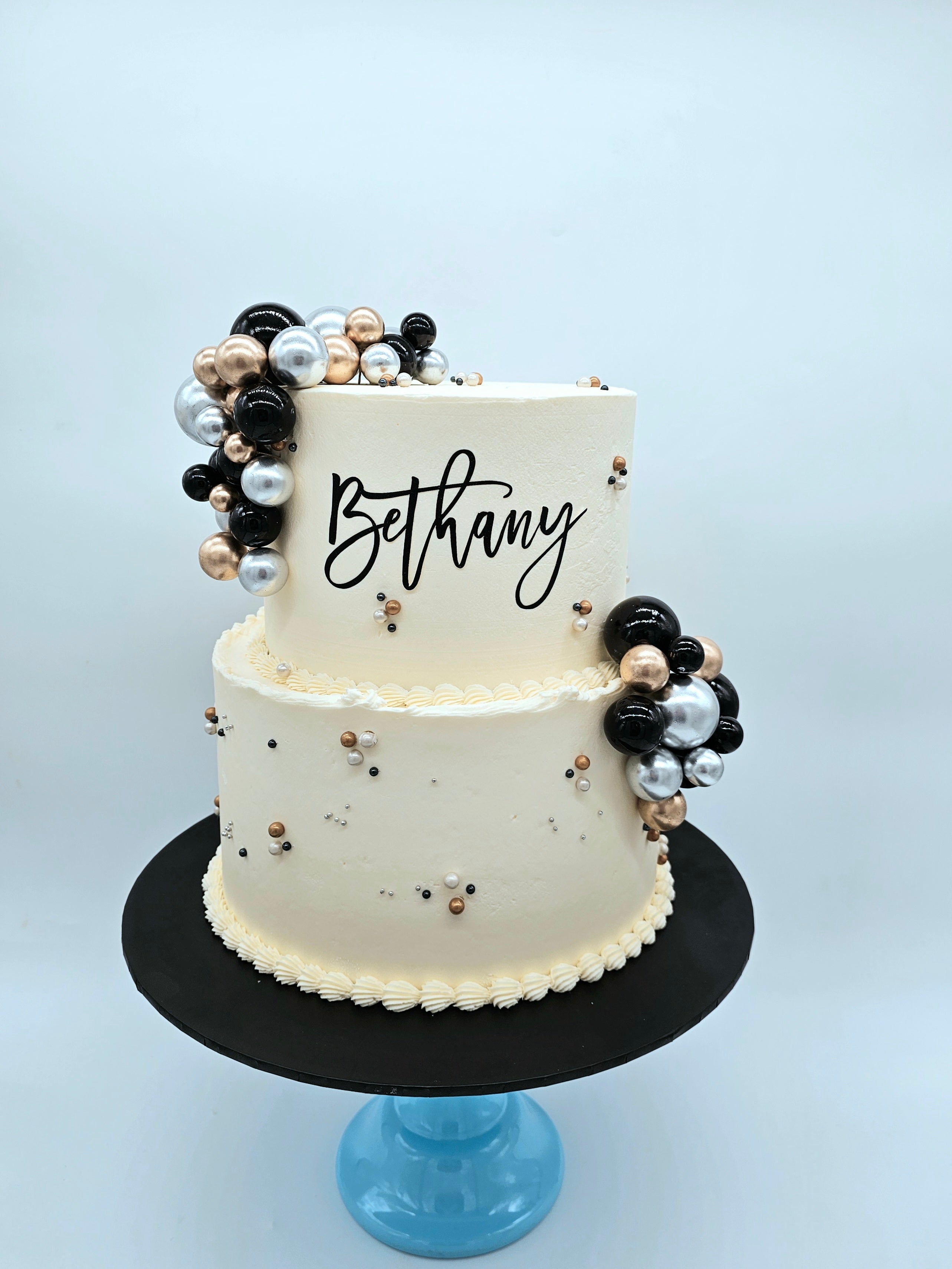 Gluten- Free Elegant Black, Silver & Gold  Birthday Cake
