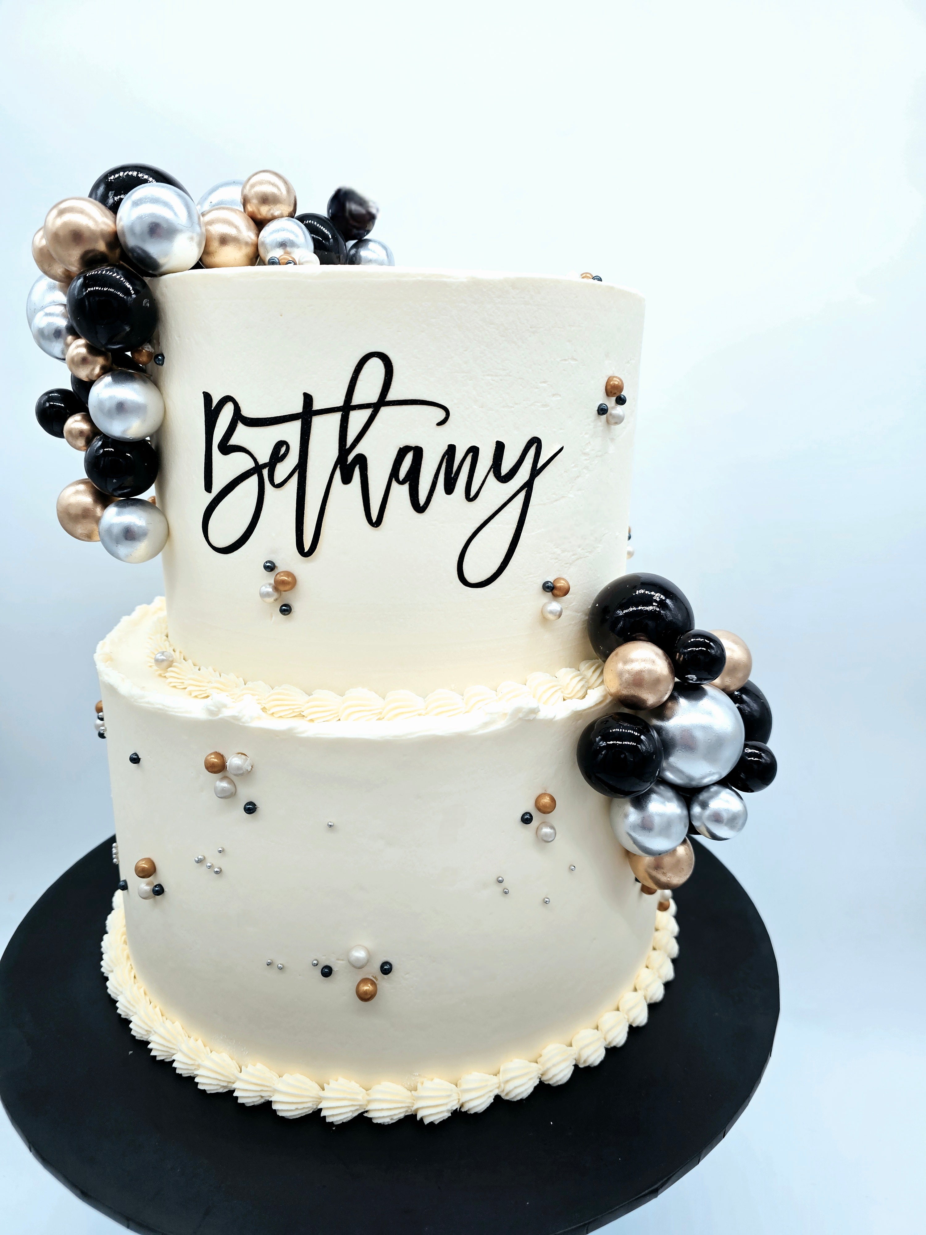Gluten- Free Elegant Black, Silver & Gold  Birthday Cake