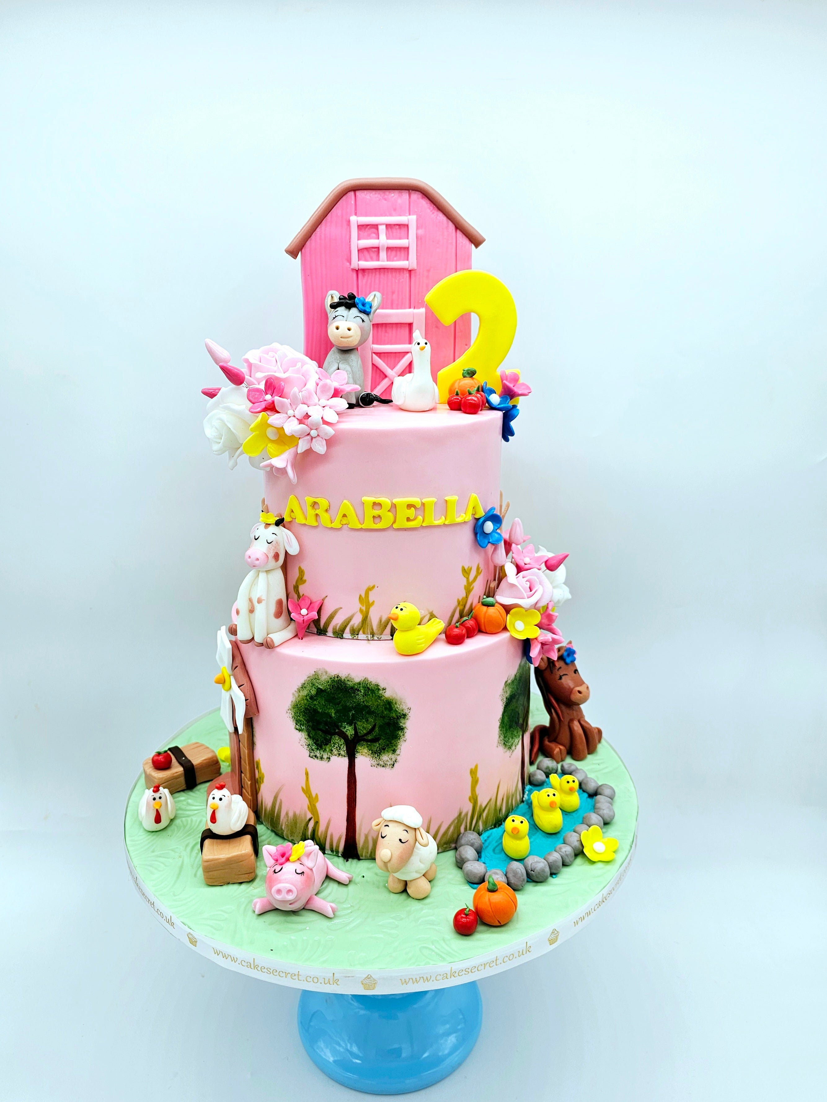 Pink Farmyard Animal Two-Tier Birthday Cake