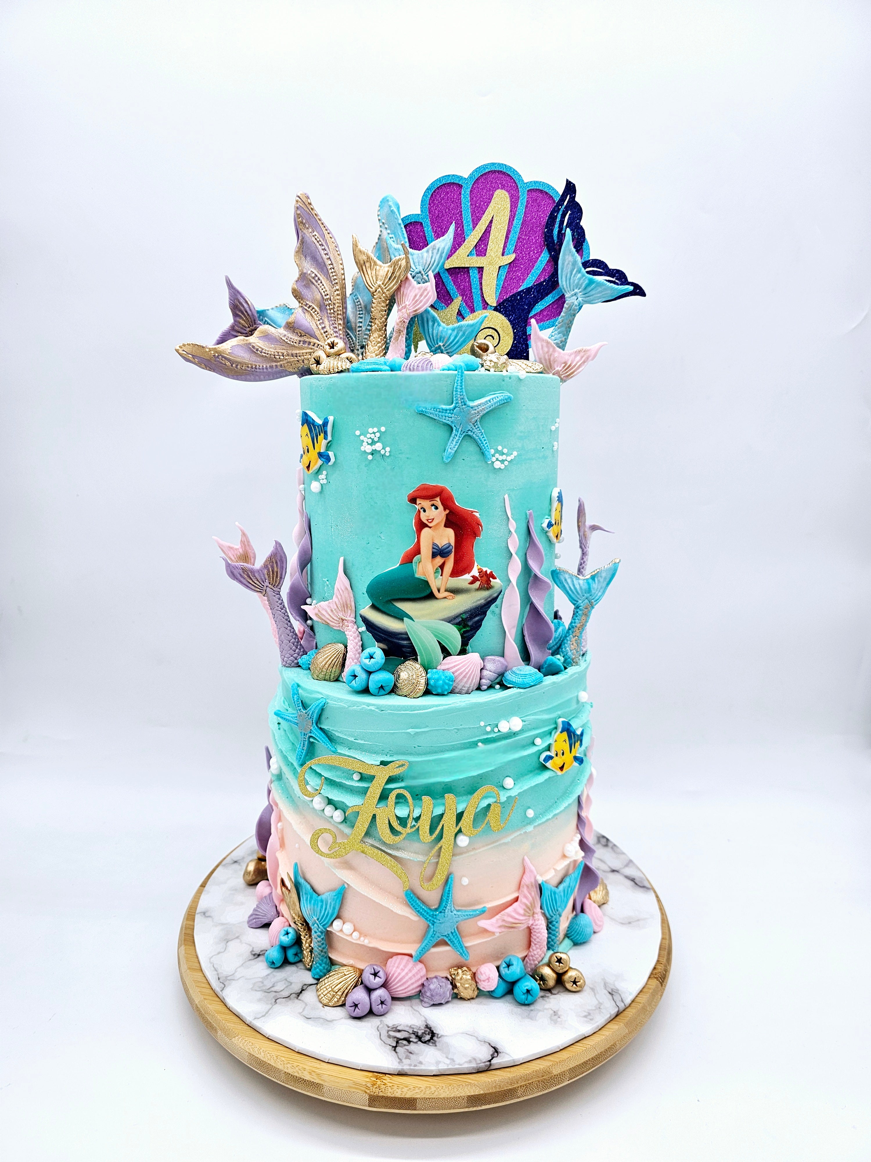 Mermaid Dream Birthday Cake with Edible Ariel Print and Buttercream Finish - Cake Secret
