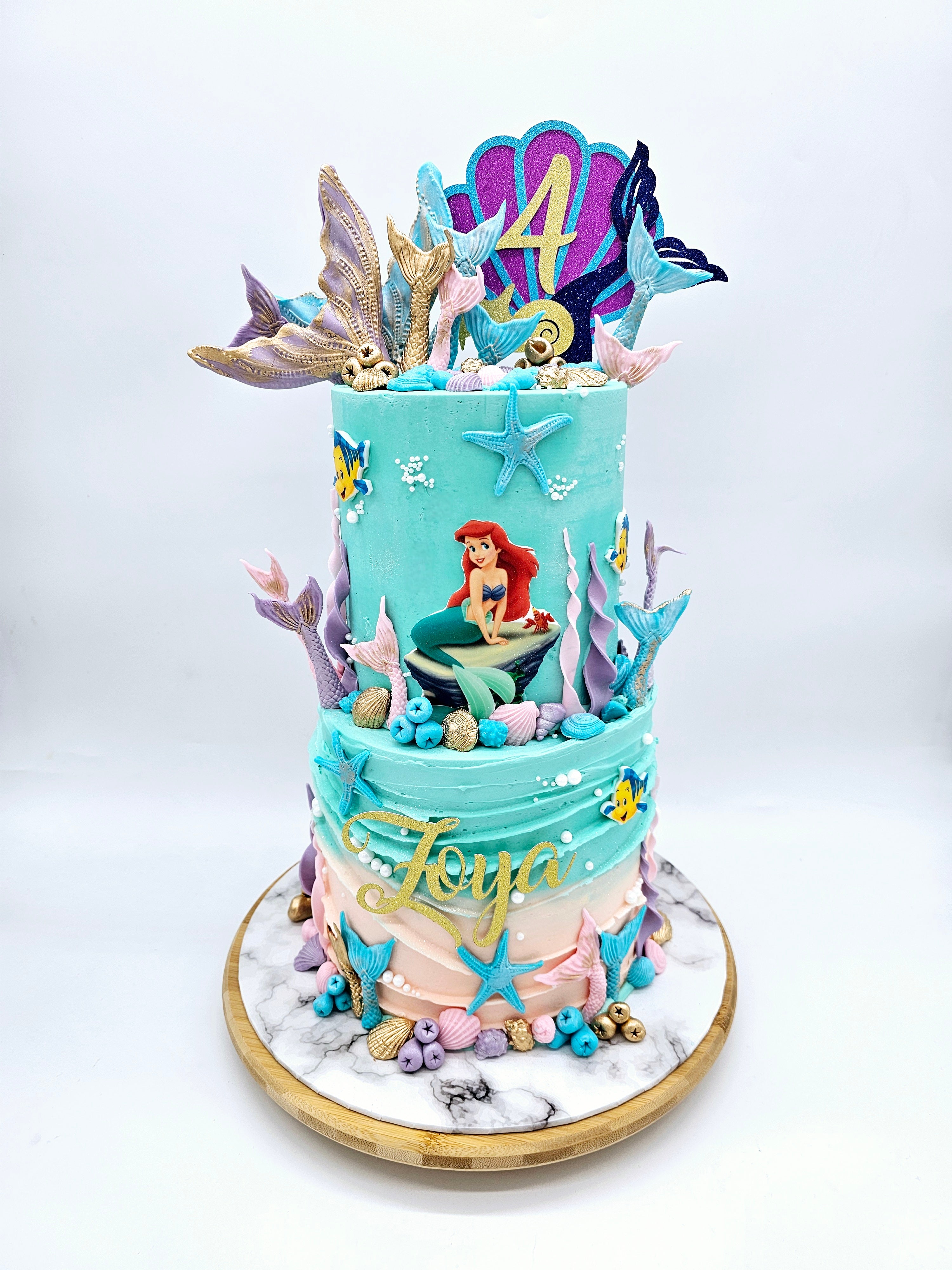 Mermaid Dream Birthday Cake with Edible Ariel Print and Buttercream Finish - Cake Secret
