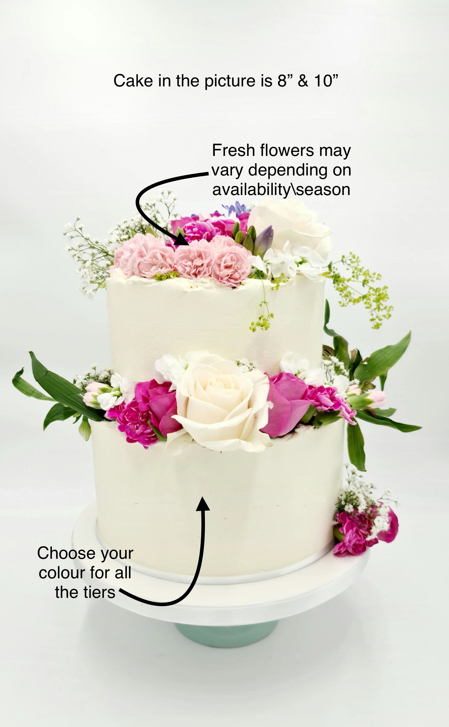 Simplicity in Elegance 2-Tier Buttercream Wedding Cake with Fresh Flowers - Cake Secret