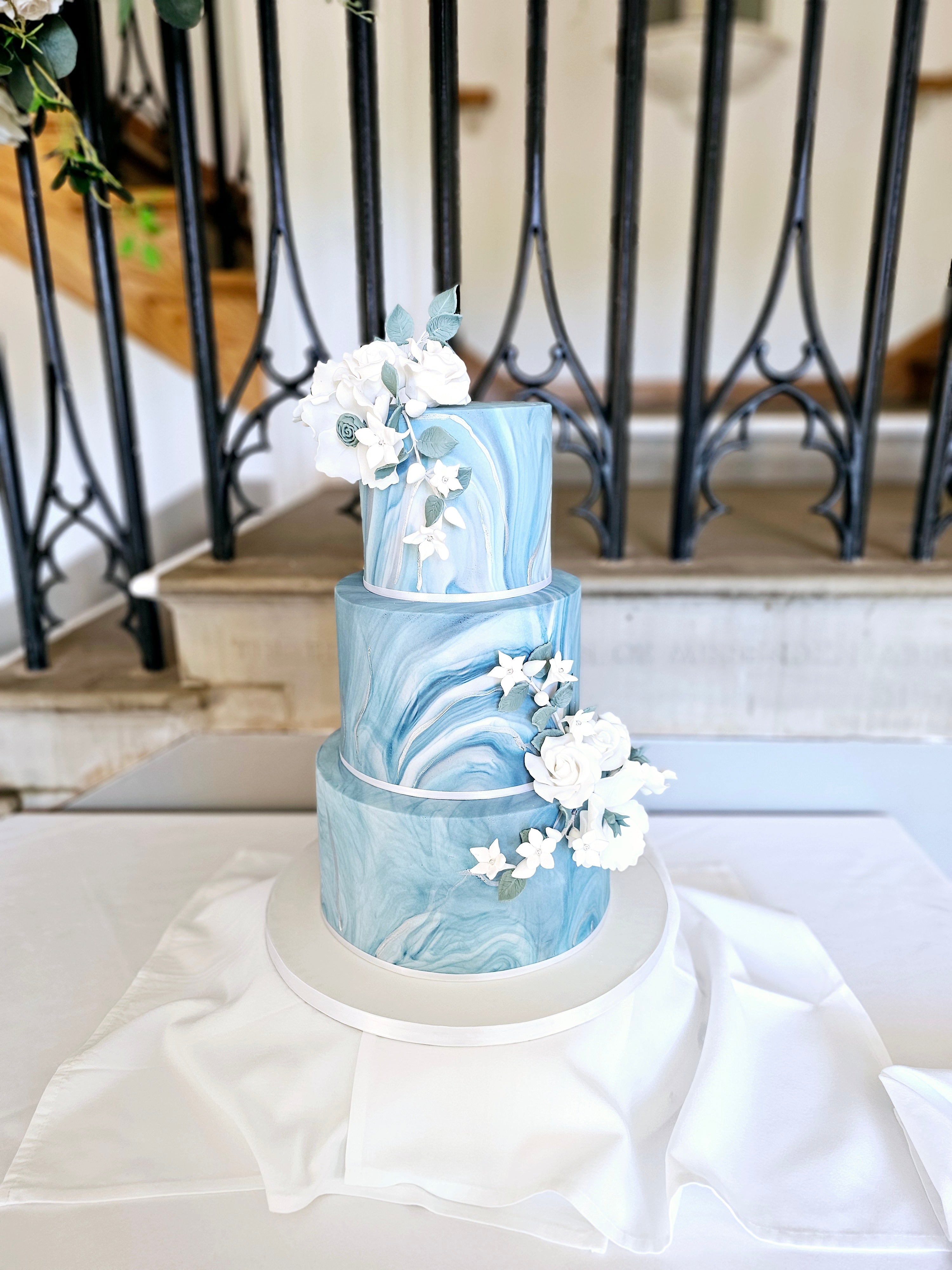 Luxury Marble Effect Sugarpaste Wedding Cake with Handmade Edible Sugar Flowers - Cake Secret