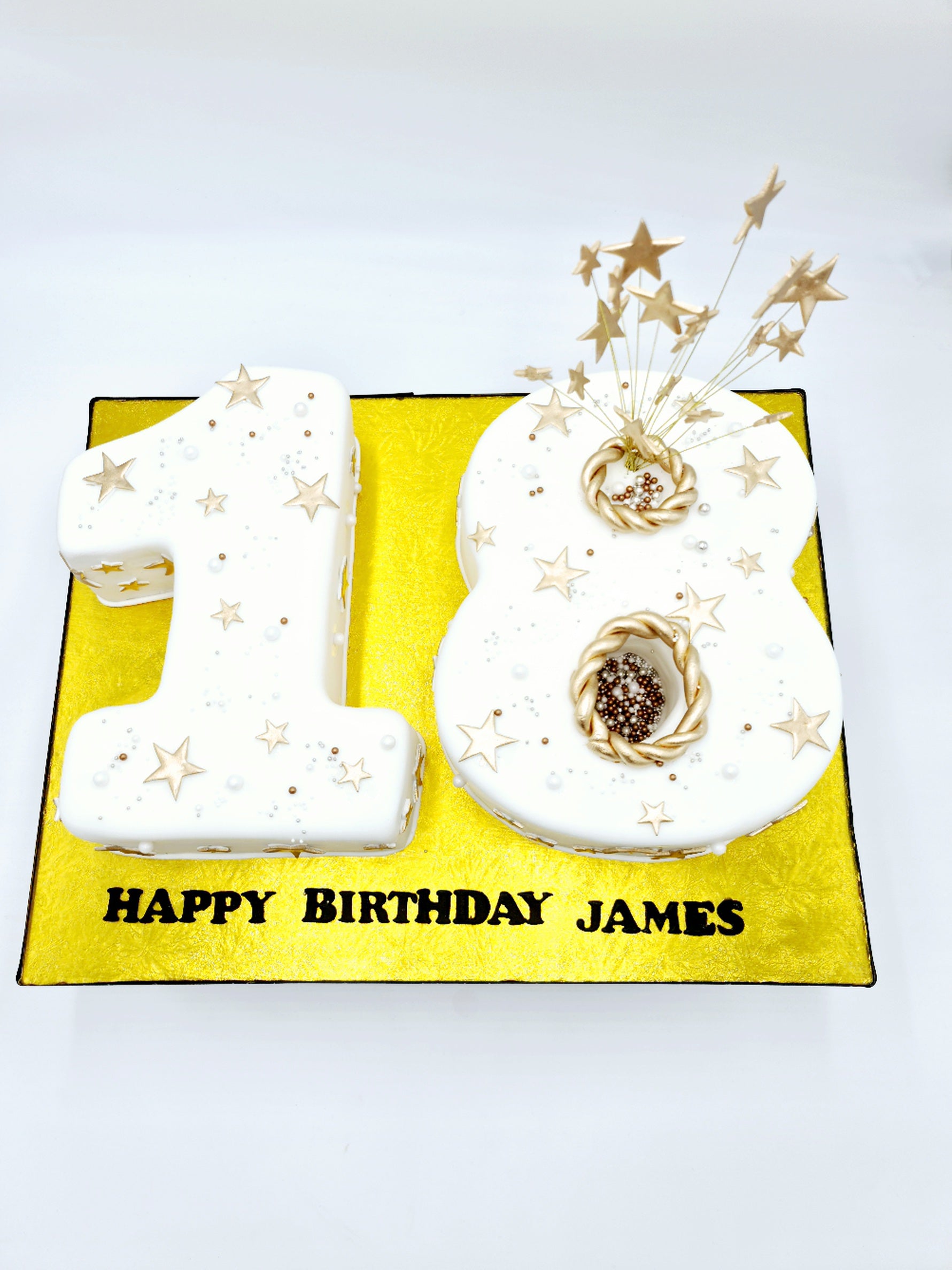 Elegant Gold & White Number Cake - Cake Secret